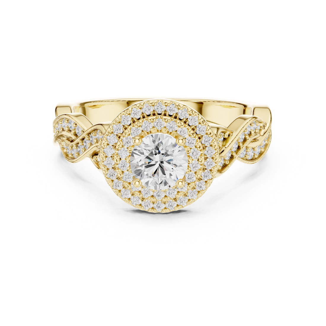 Twisted Infinity Halo Diamond Ring with Pave Band