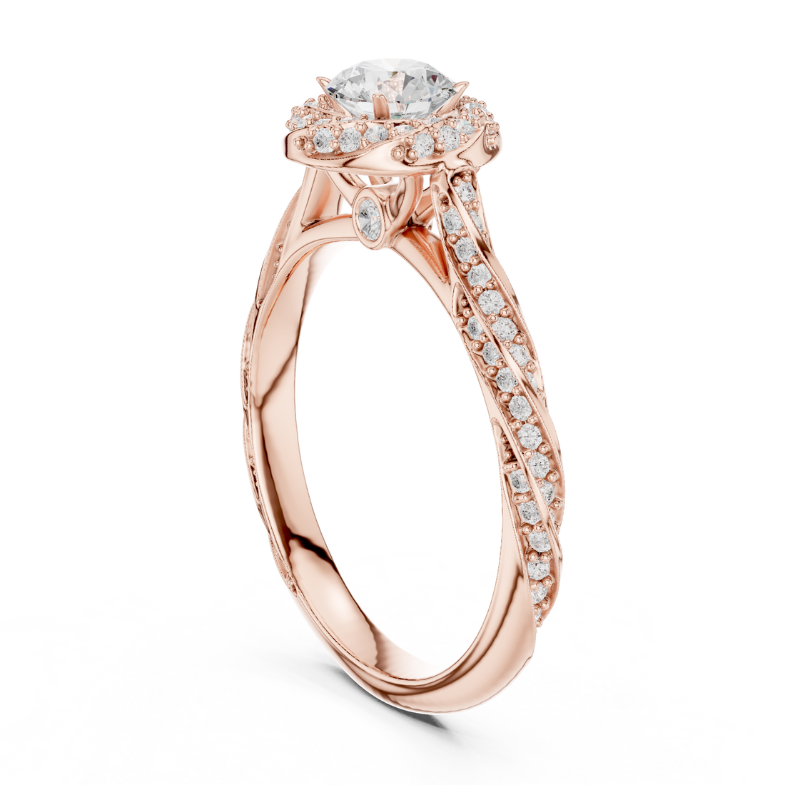 Luxury Infinity Twist Halo Ring with Round Cut Center Stone