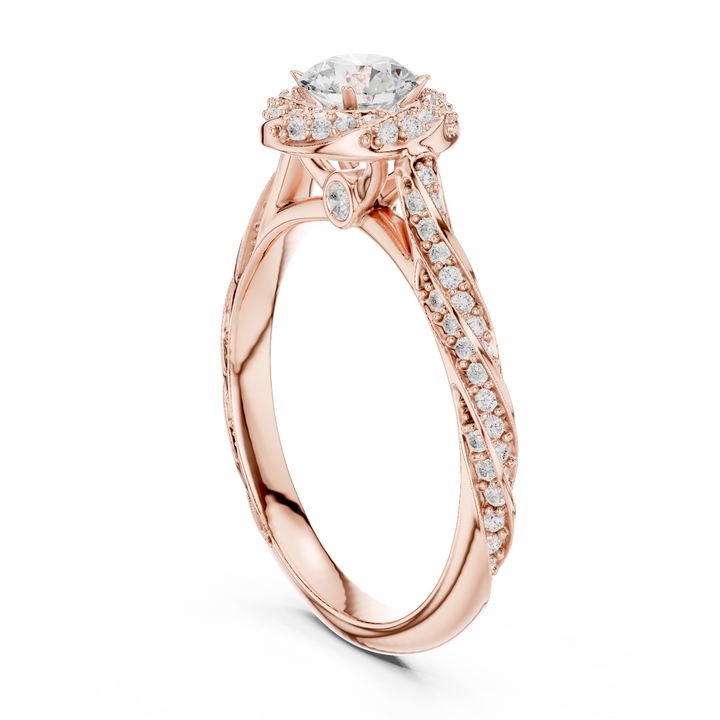 Luxury Infinity Twist Halo Ring with Round Cut Center Stone