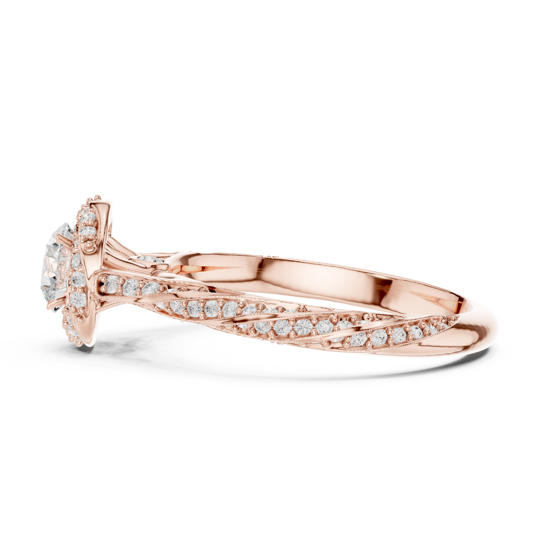Luxury Infinity Twist Halo Ring with Round Cut Center Stone