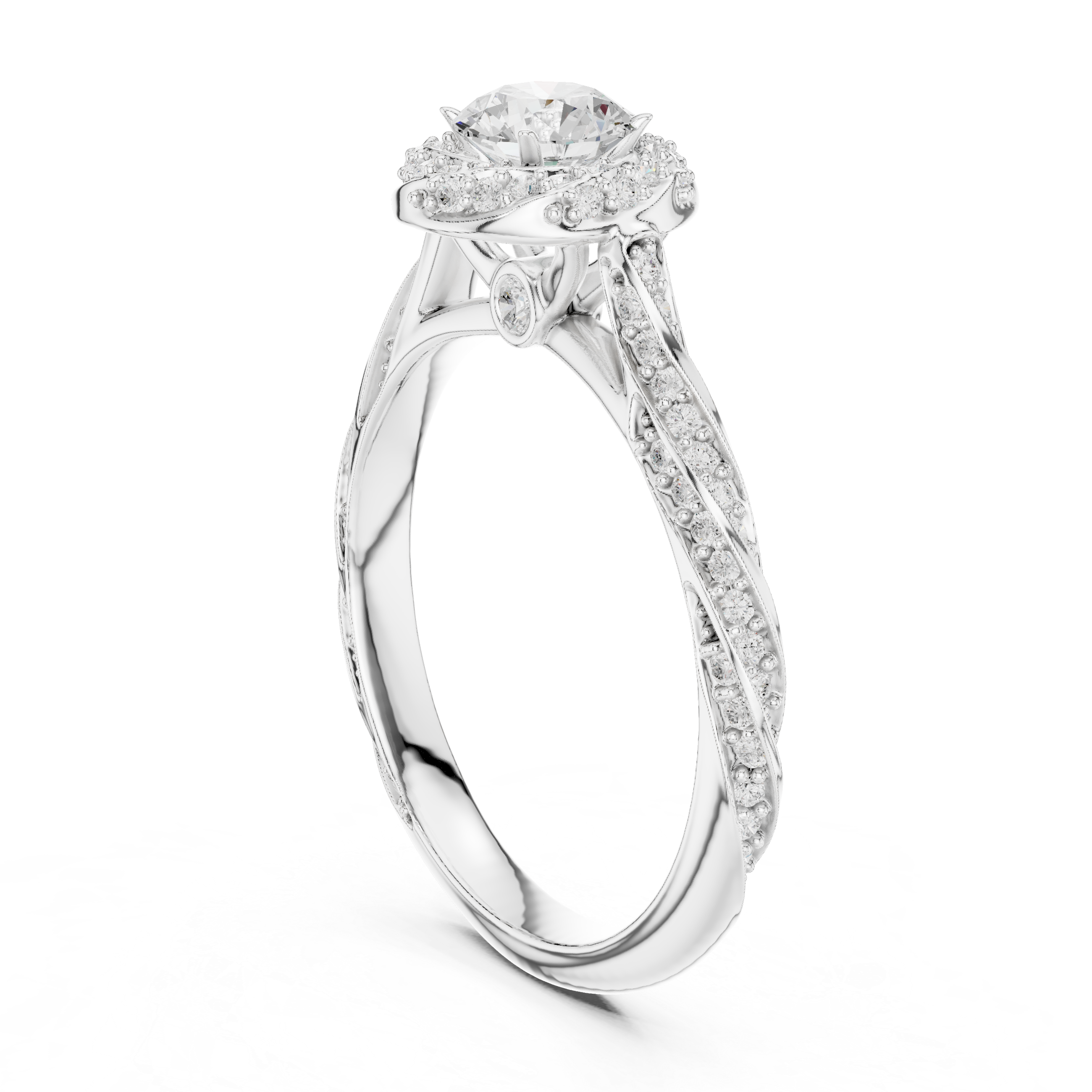 Luxury Infinity Twist Halo Ring with Round Cut Center Stone