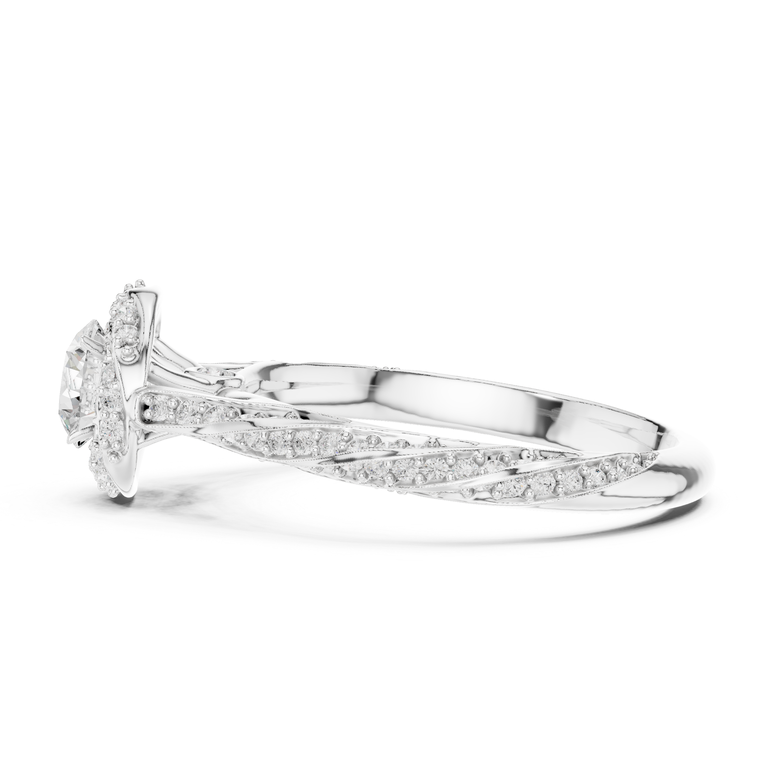 Luxury Infinity Twist Halo Ring with Round Cut Center Stone