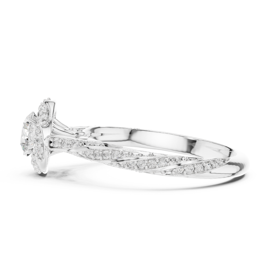 Luxury Infinity Twist Halo Ring with Round Cut Center Stone