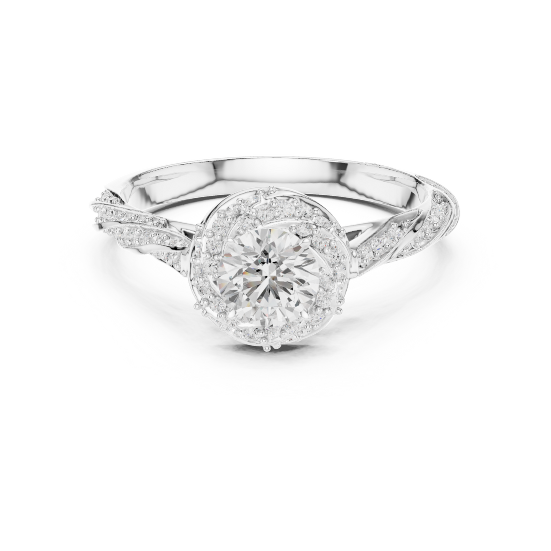 Luxury Infinity Twist Halo Ring with Round Cut Center Stone
