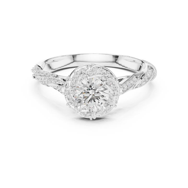 Luxury Infinity Twist Halo Ring with Round Cut Center Stone