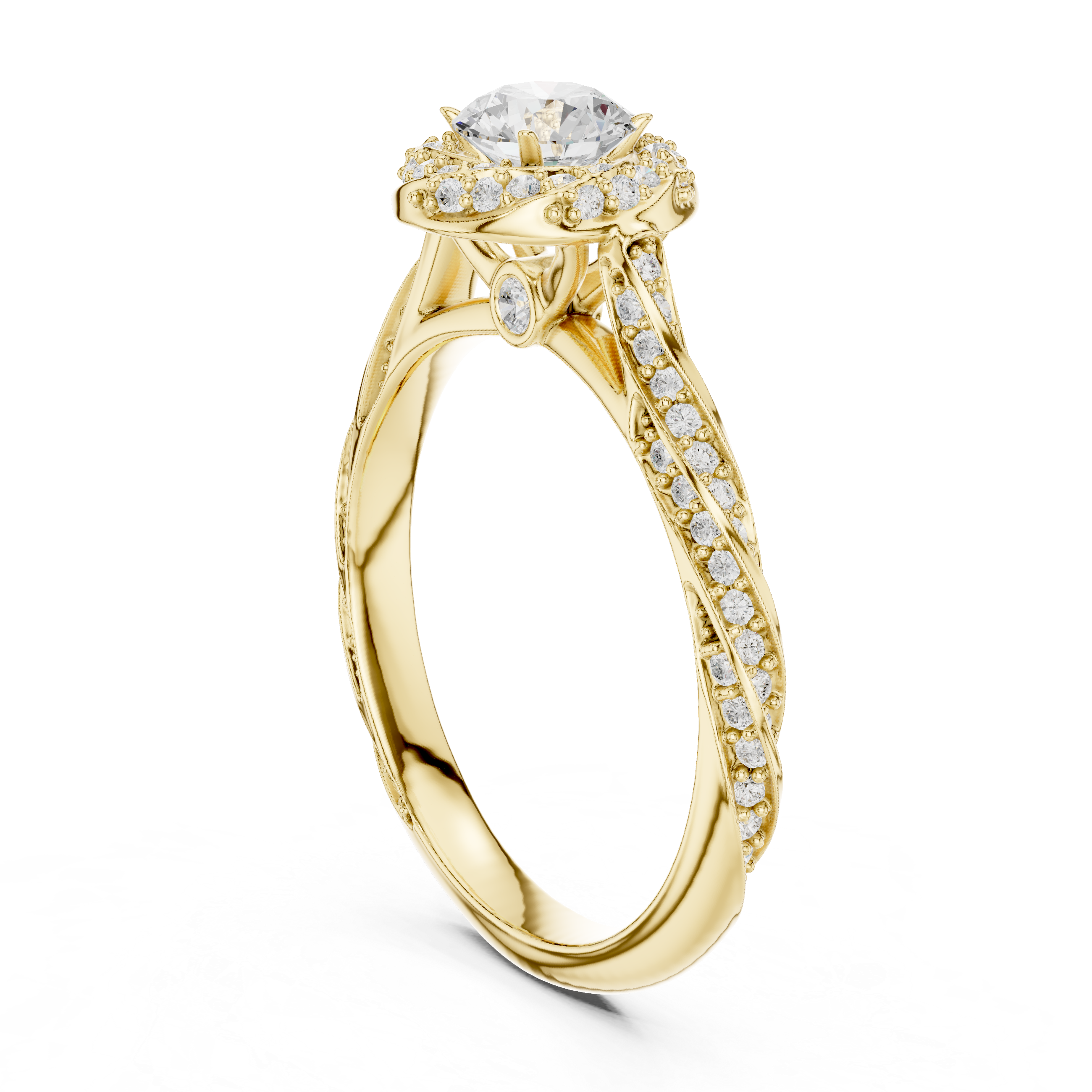 Luxury Infinity Twist Halo Ring with Round Cut Center Stone