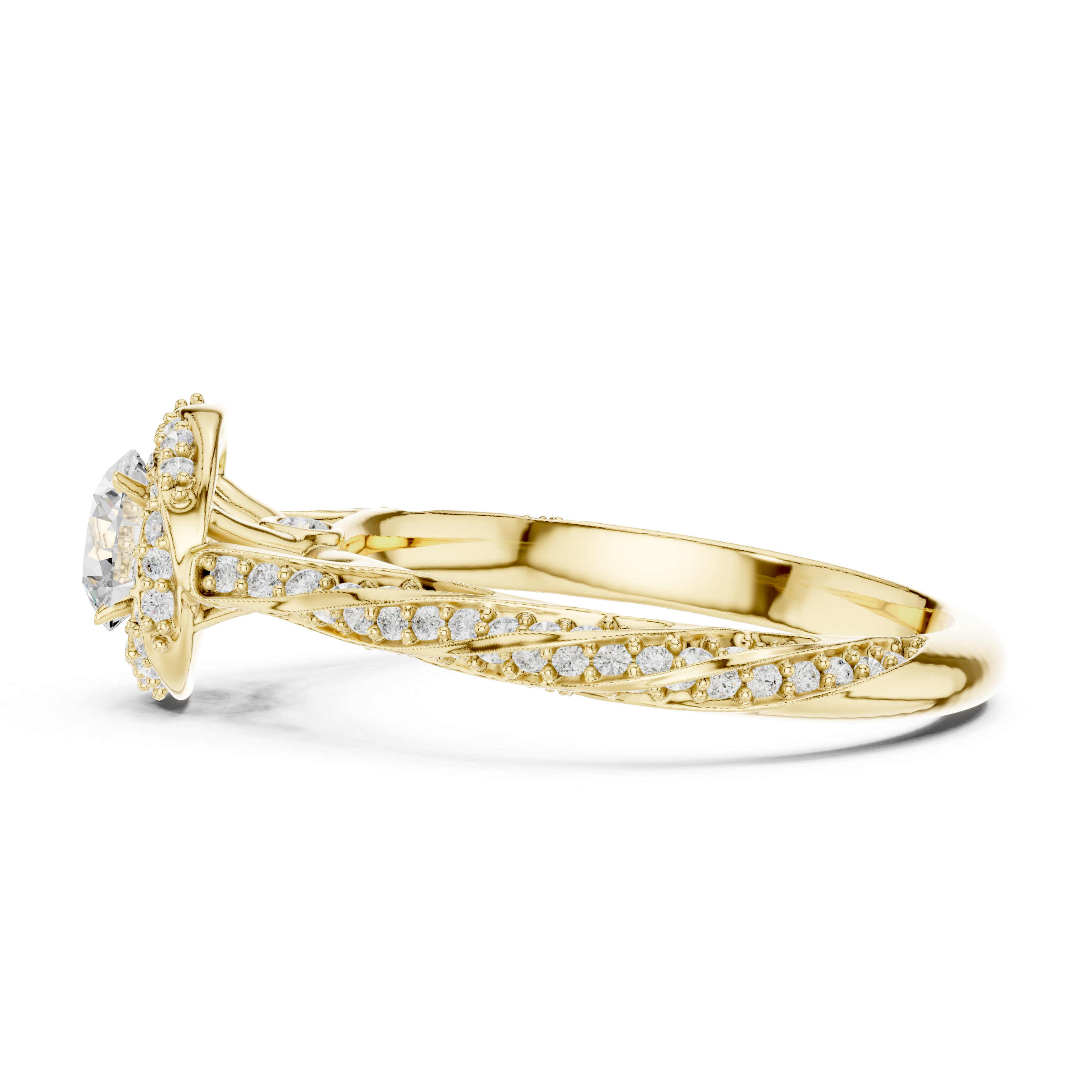 Luxury Infinity Twist Halo Ring with Round Cut Center Stone