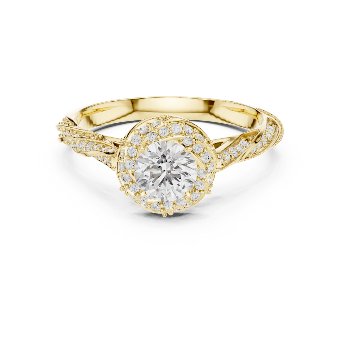 Luxury Infinity Twist Halo Ring with Round Cut Center Stone
