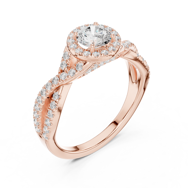 Crossover Loop Halo Diamond Ring with Brilliant Round Center