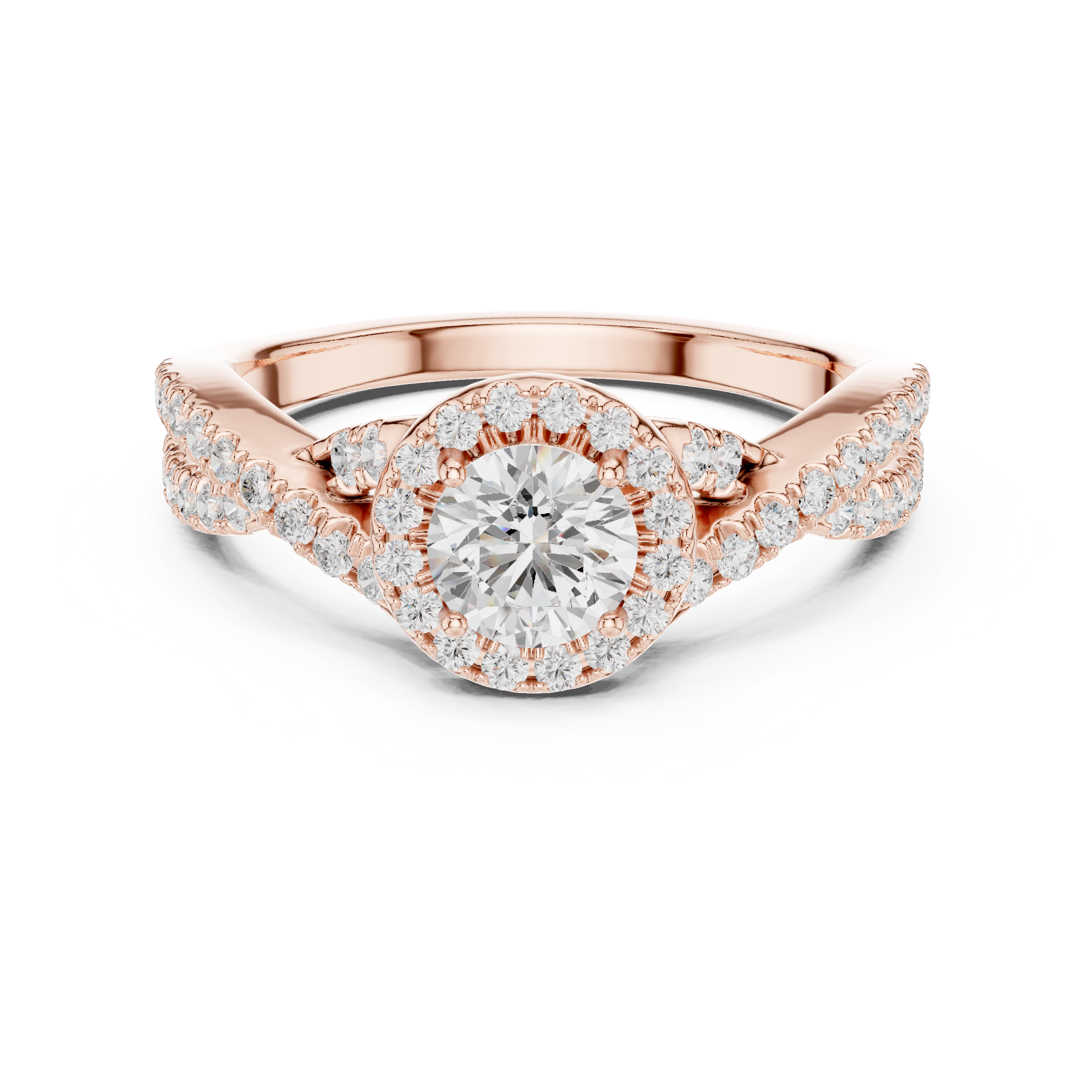 Crossover Loop Halo Diamond Ring with Brilliant Round Center