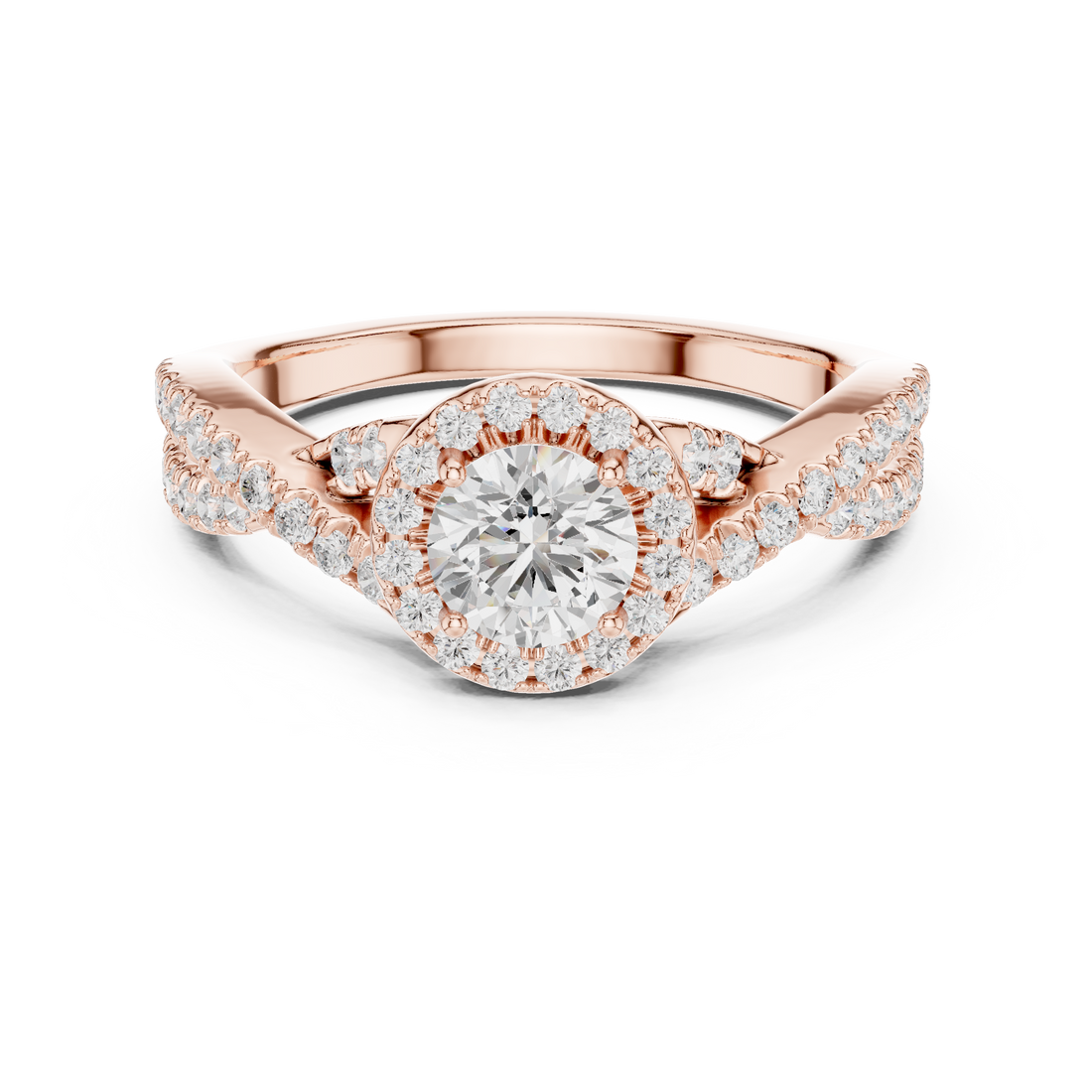 Crossover Loop Halo Diamond Ring with Brilliant Round Center