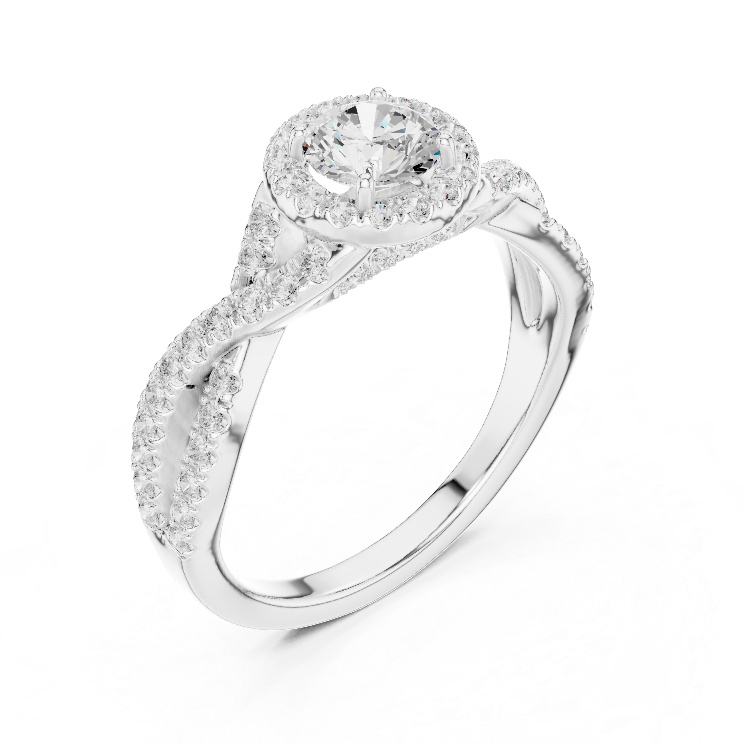 Crossover Loop Halo Diamond Ring with Brilliant Round Center