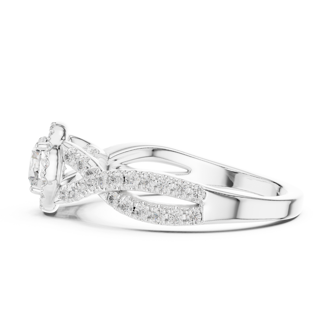 Crossover Loop Halo Diamond Ring with Brilliant Round Center