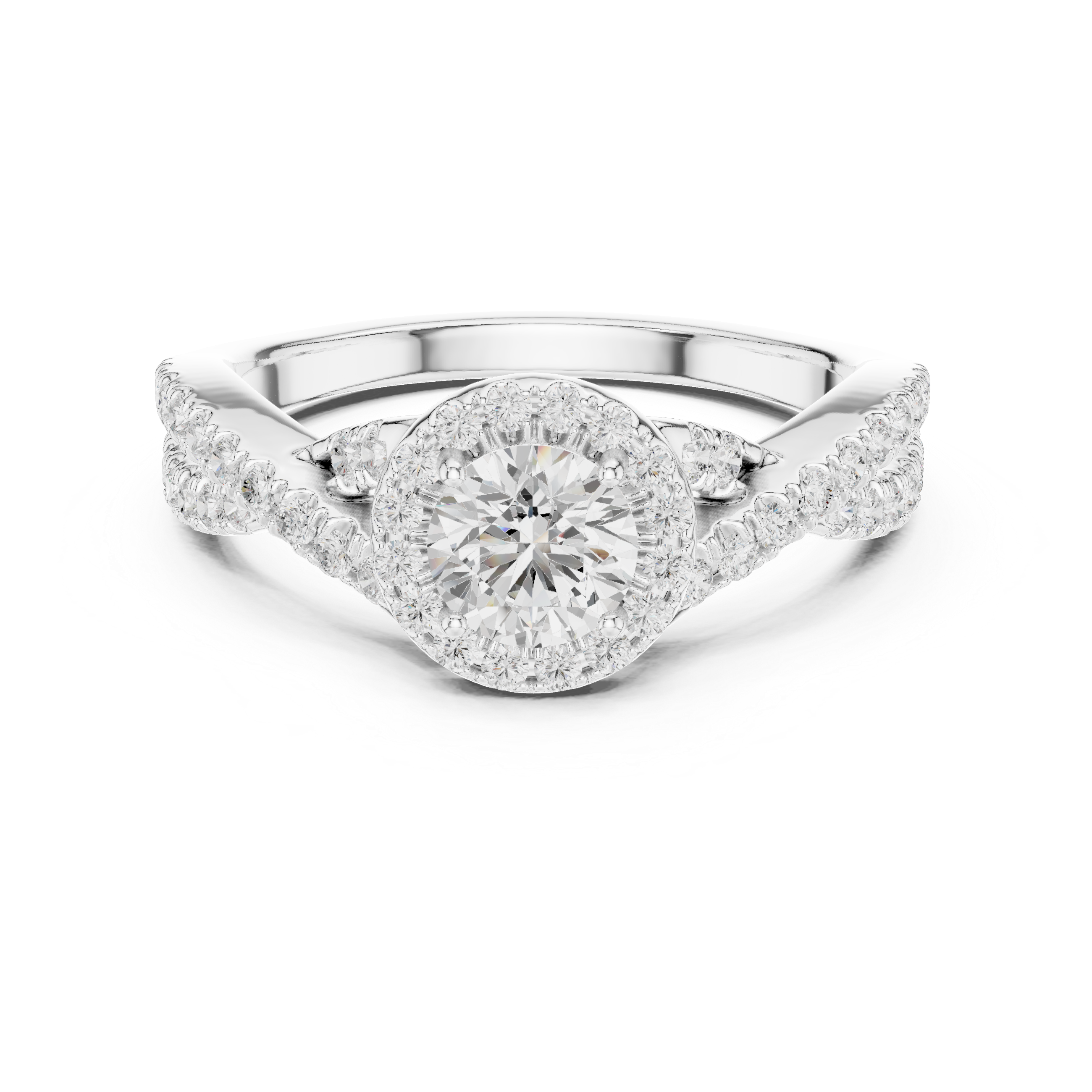 Crossover Loop Halo Diamond Ring with Brilliant Round Center