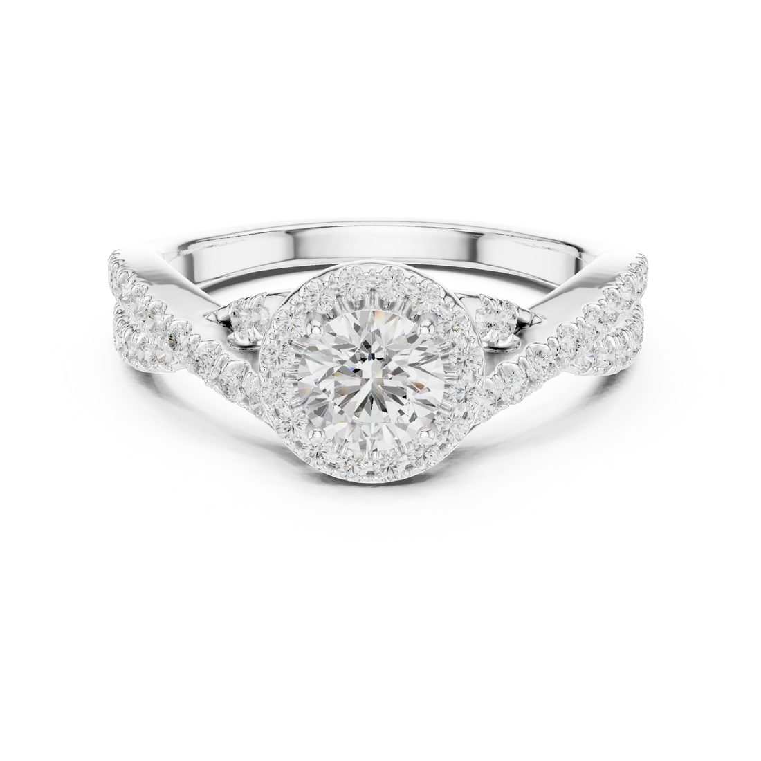 Crossover Loop Halo Diamond Ring with Brilliant Round Center