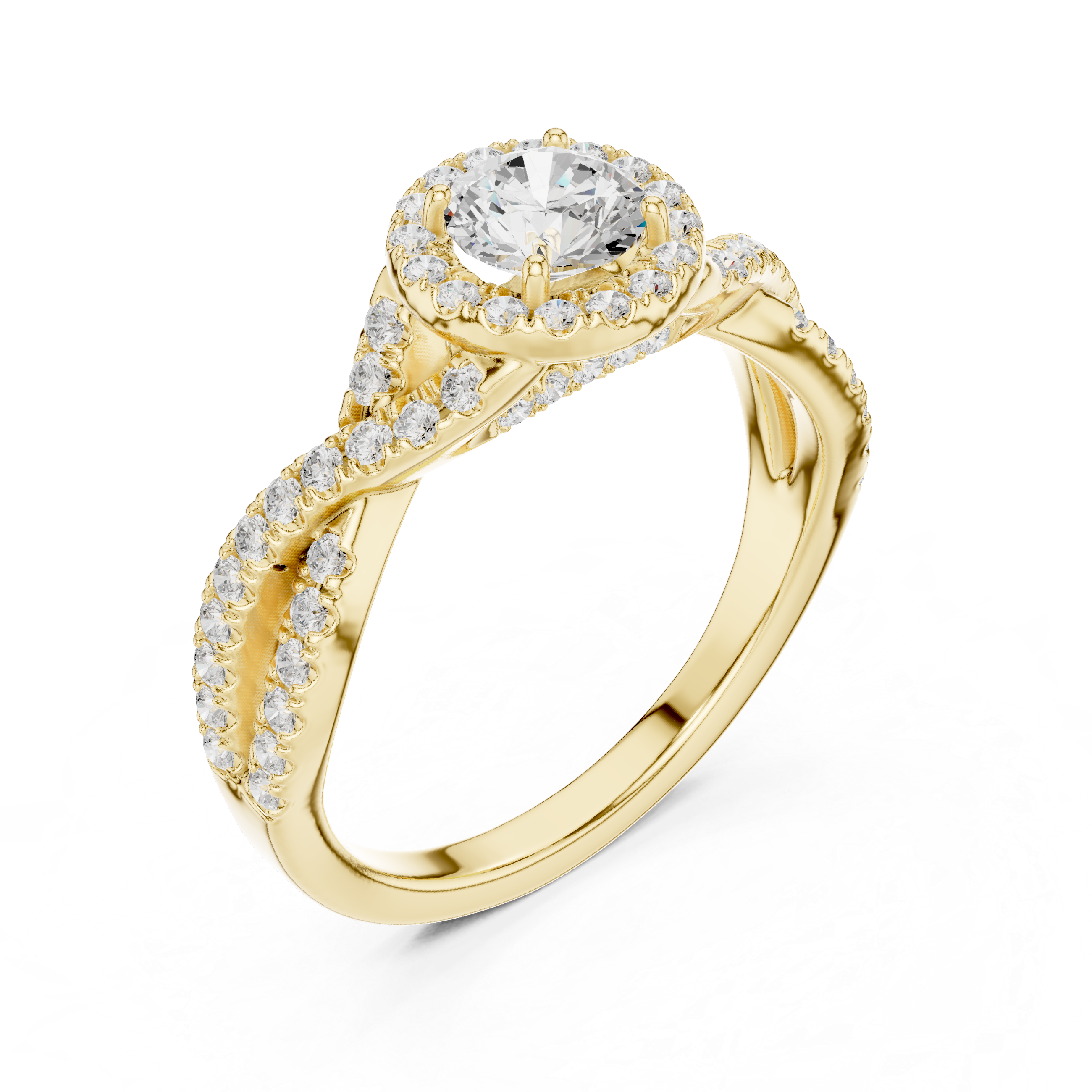 Crossover Loop Halo Diamond Ring with Brilliant Round Center