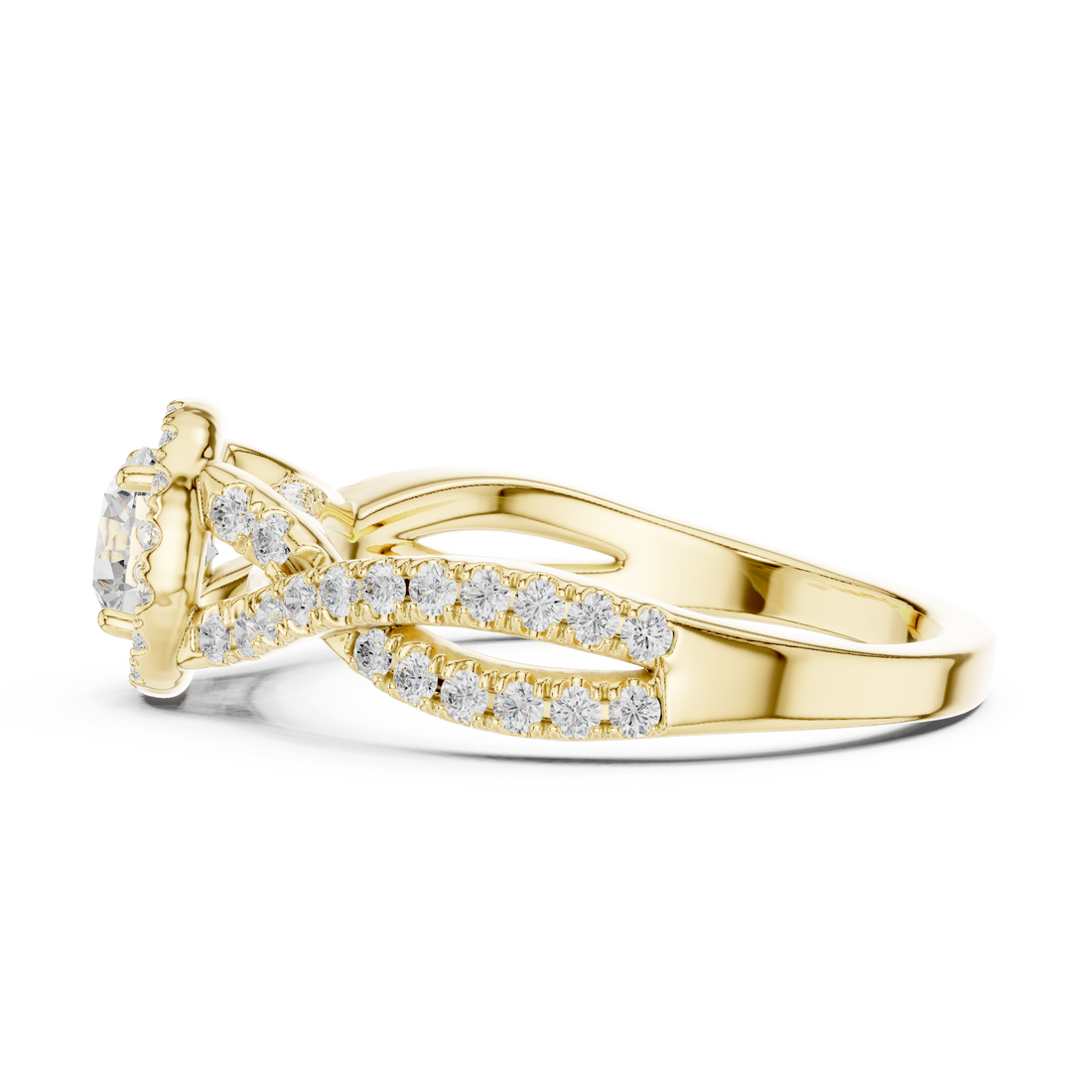Crossover Loop Halo Diamond Ring with Brilliant Round Center