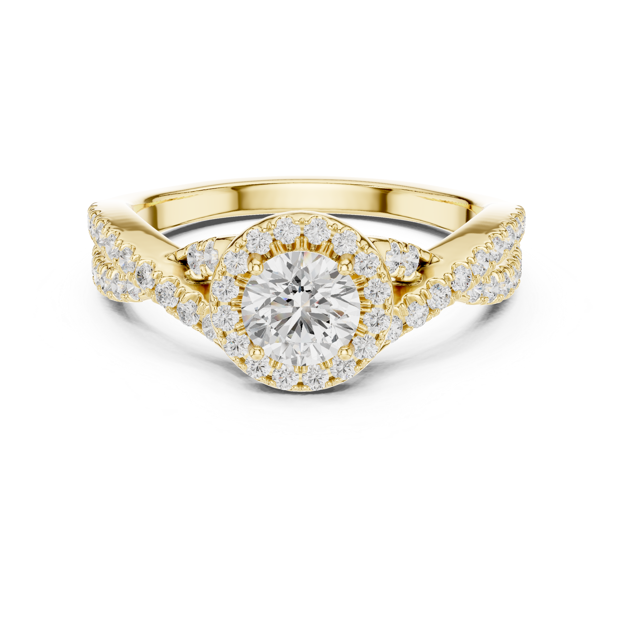 Crossover Loop Halo Diamond Ring with Brilliant Round Center