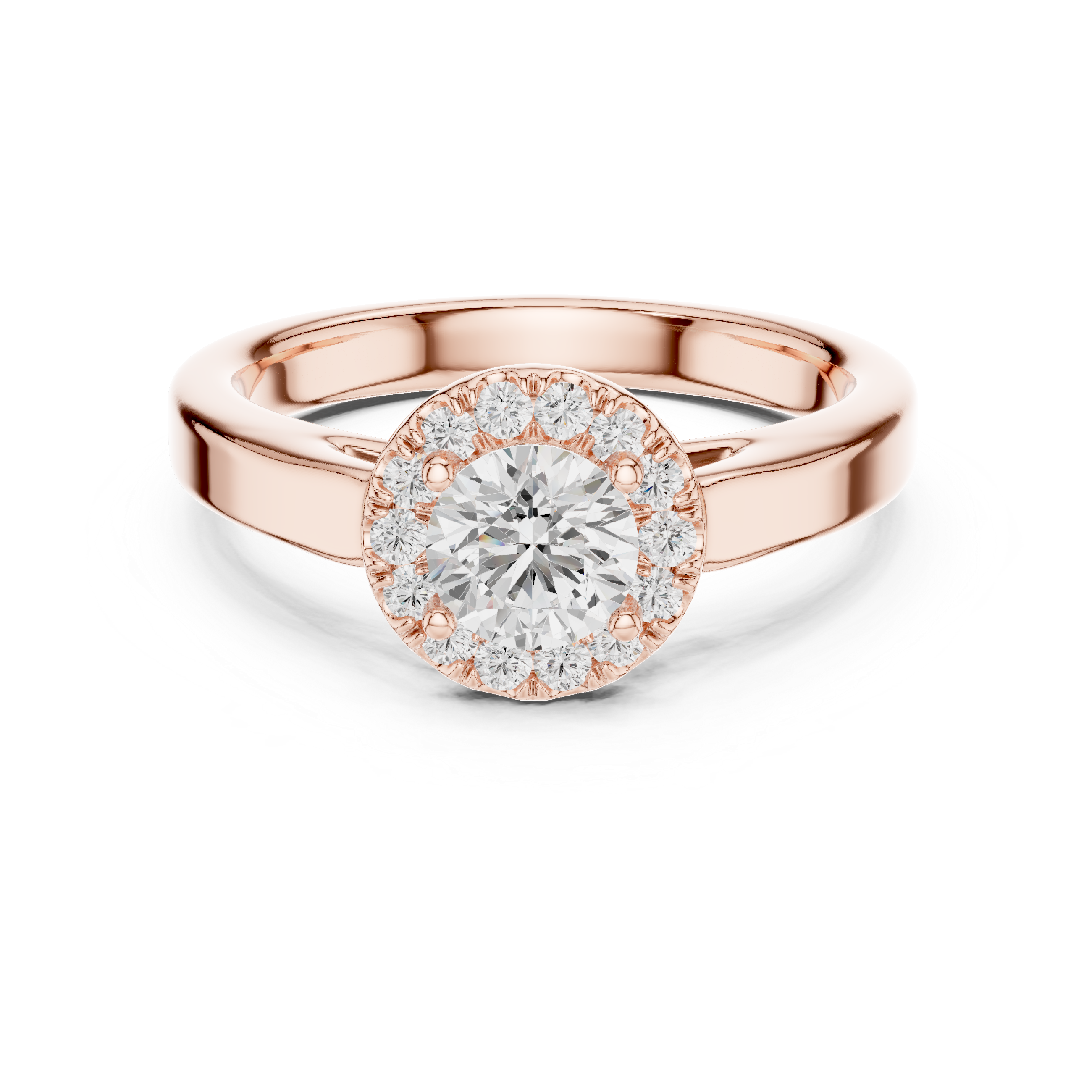 Unique Round Cut Halo Diamond Engagement Ring, White Gold Ring, Gift for Her
