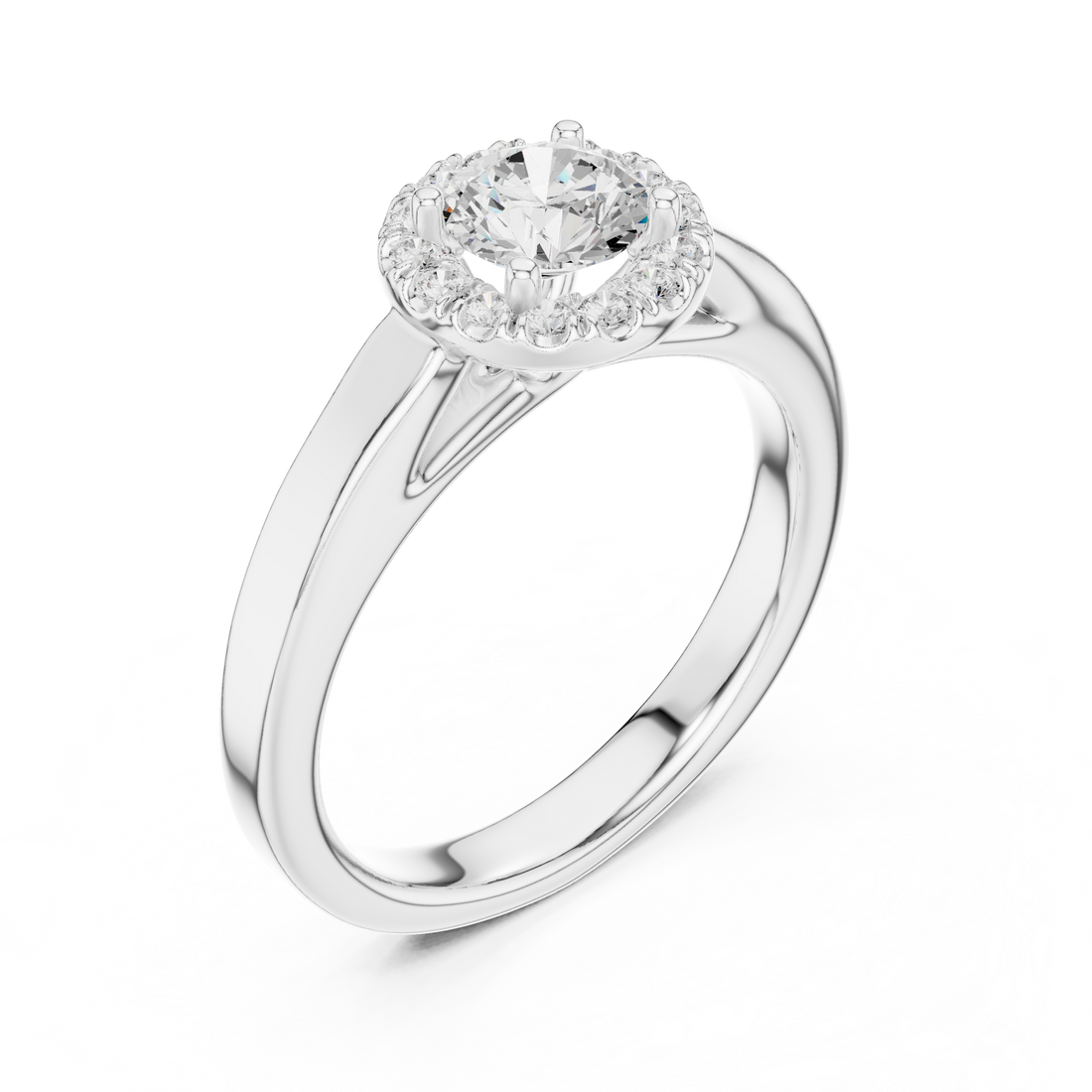 Unique Round Cut Halo Diamond Engagement Ring, White Gold Ring, Gift for Her