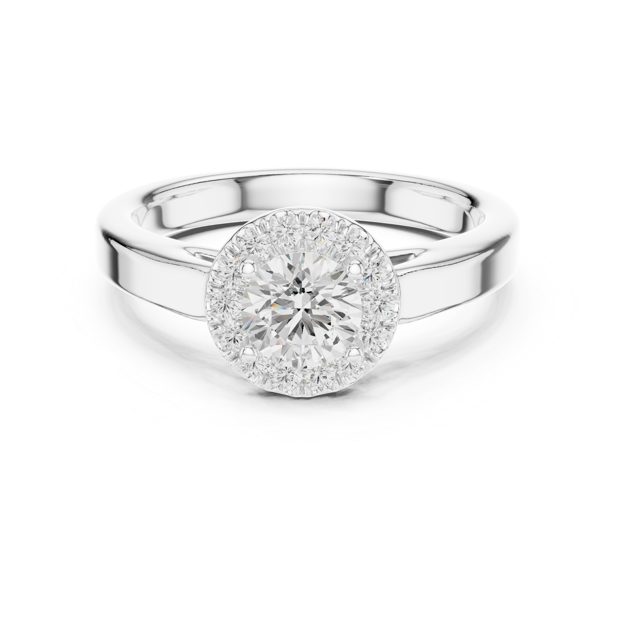 Unique Round Cut Halo Diamond Engagement Ring, White Gold Ring, Gift for Her