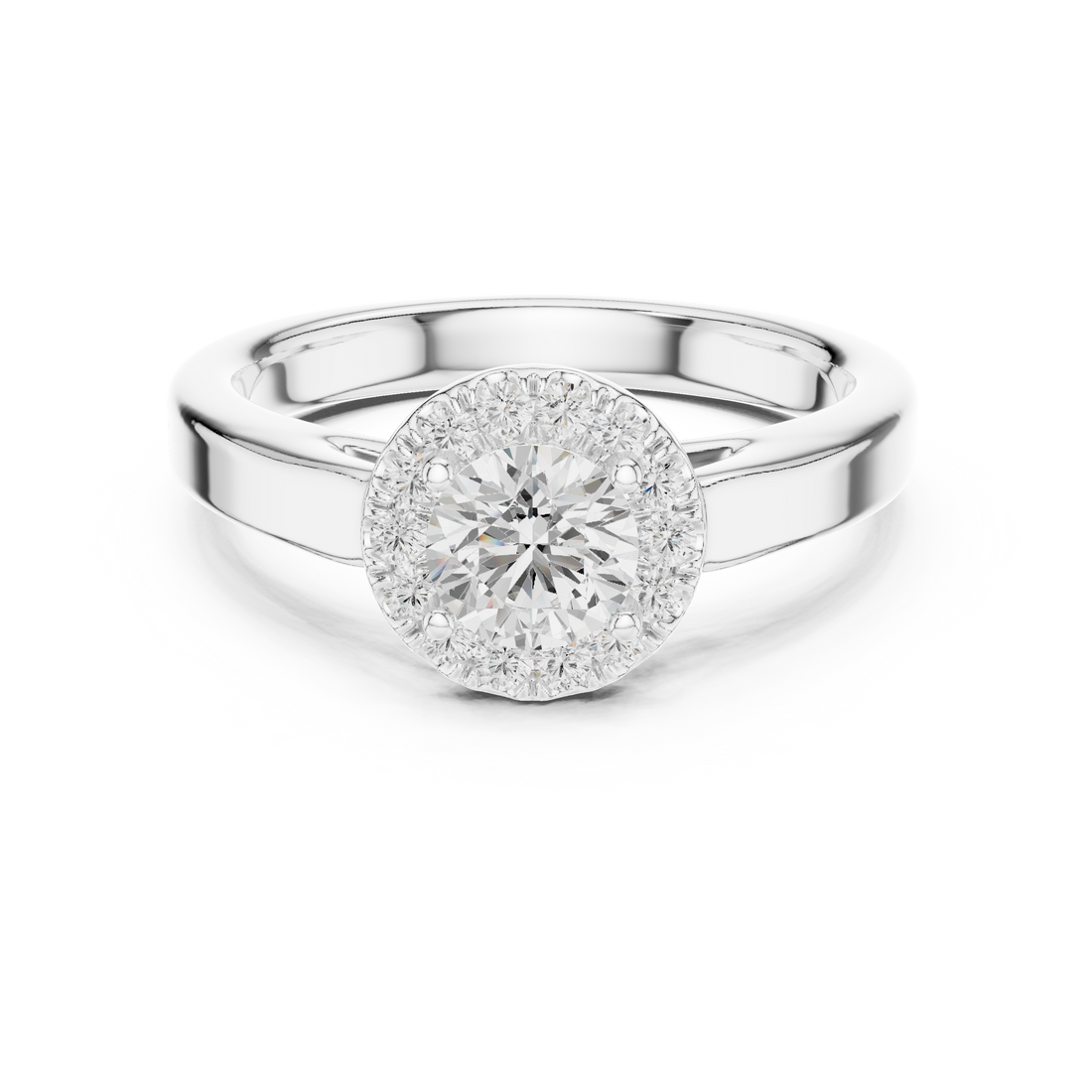 Unique Round Cut Halo Diamond Engagement Ring, White Gold Ring, Gift for Her