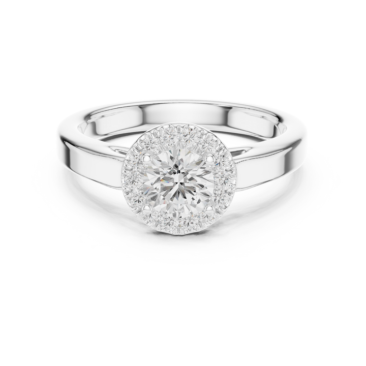 Unique Round Cut Halo Diamond Engagement Ring, White Gold Ring, Gift for Her