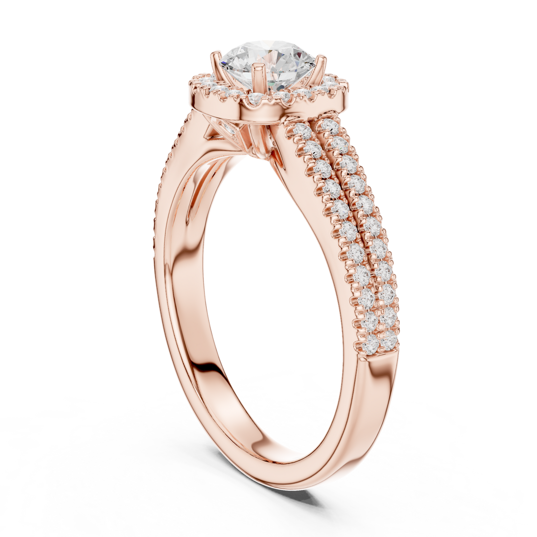 Stunning Round Halo Ring with Split Pave Shank for Her