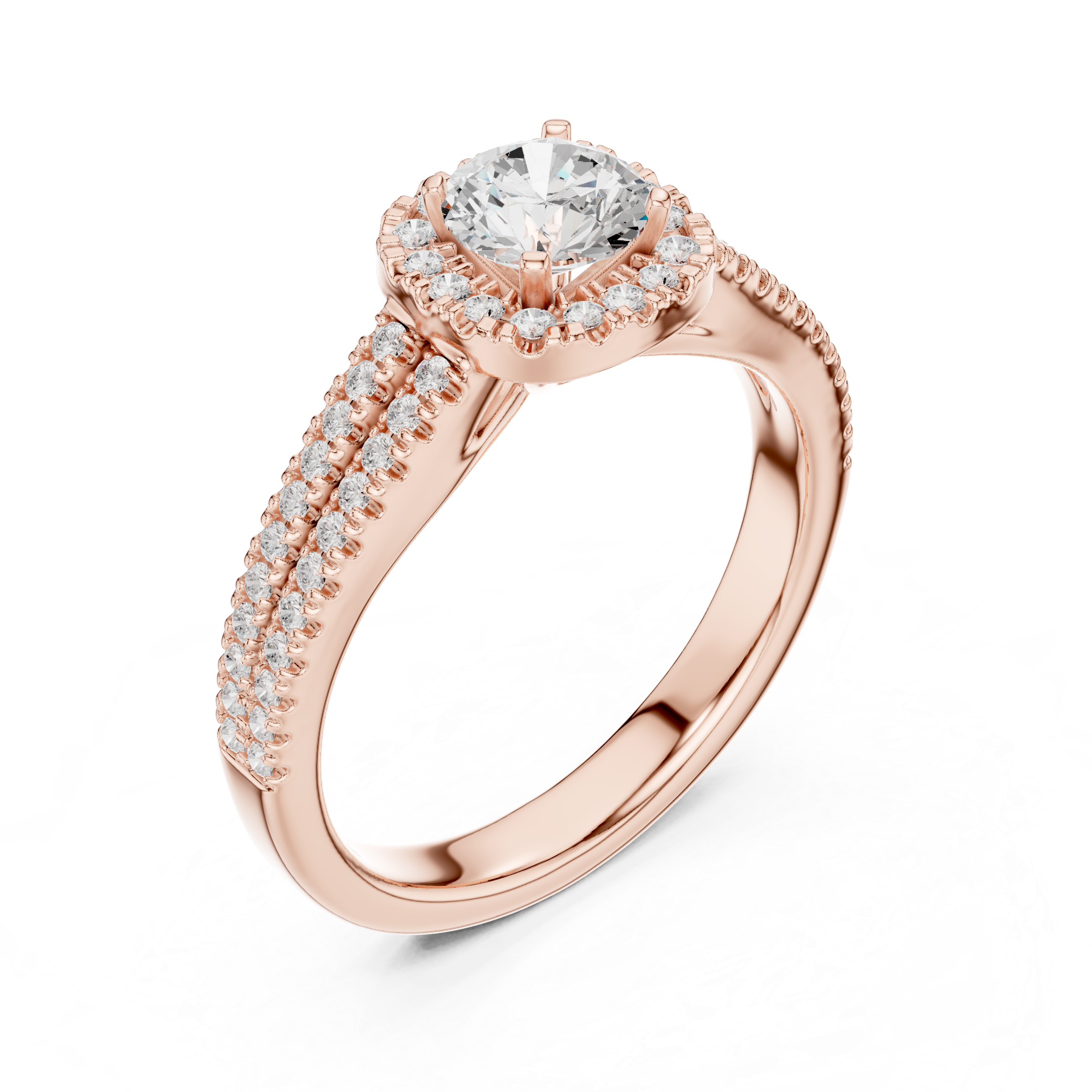 Stunning Round Halo Ring with Split Pave Shank for Her