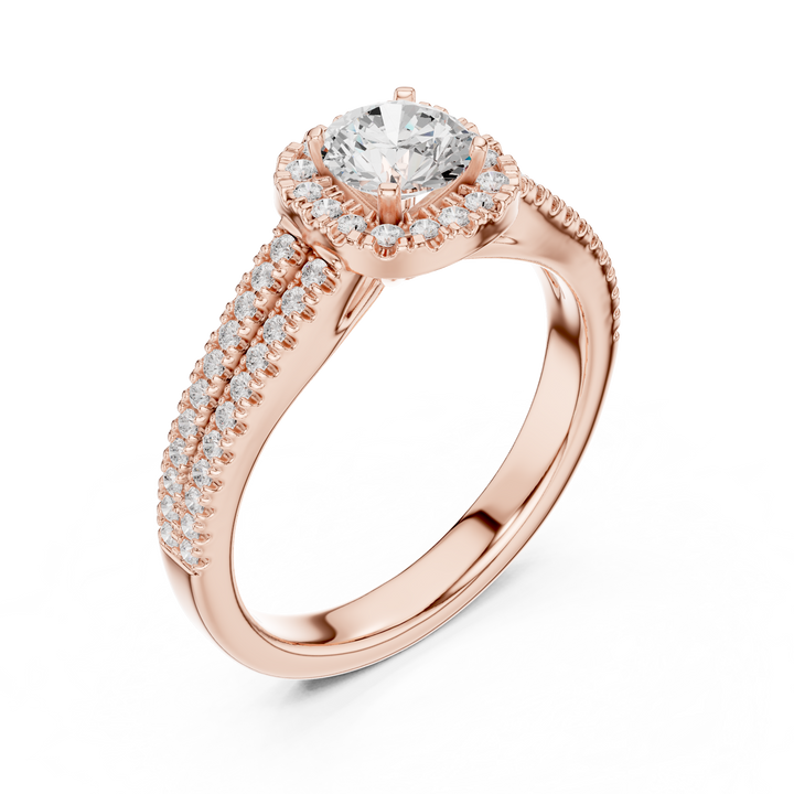 Stunning Round Halo Ring with Split Pave Shank for Her