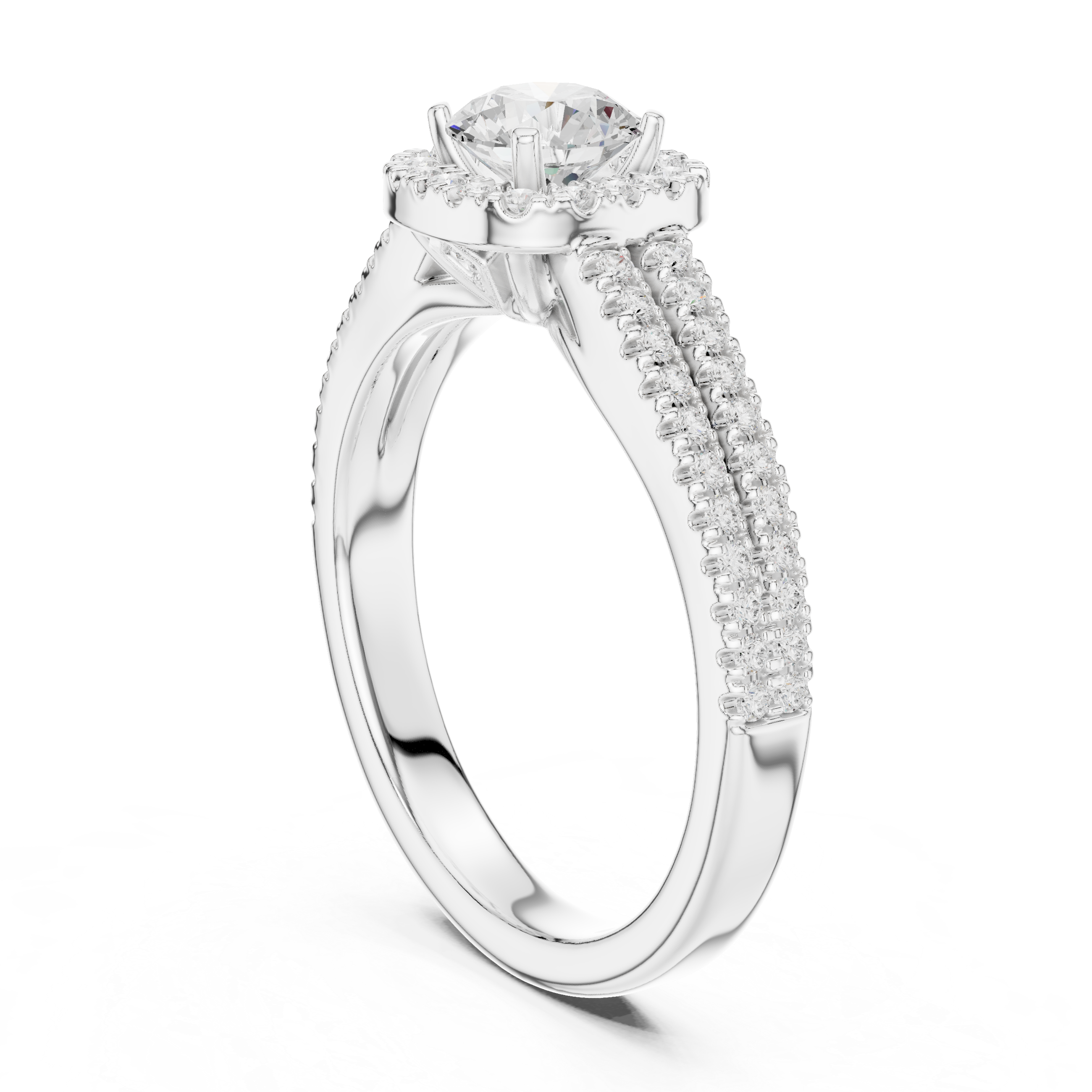 Stunning Round Halo Ring with Split Pave Shank for Her