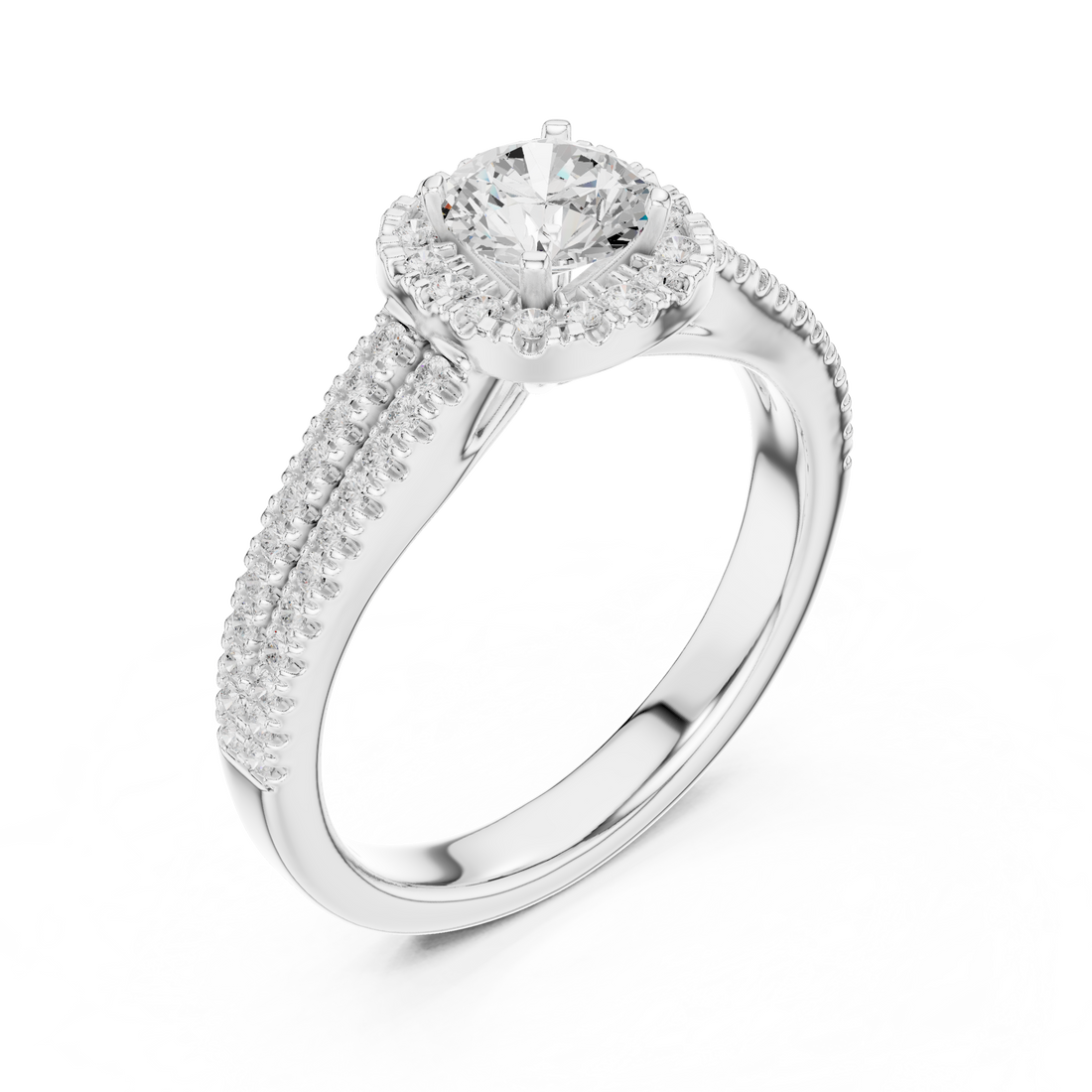 Stunning Round Halo Ring with Split Pave Shank for Her