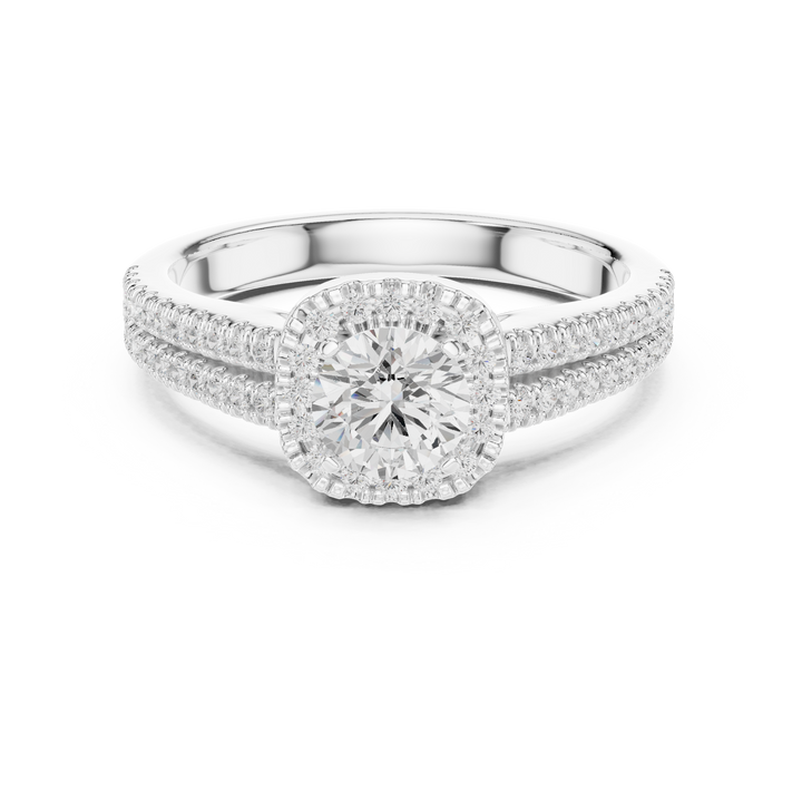 Stunning Round Halo Ring with Split Pave Shank for Her