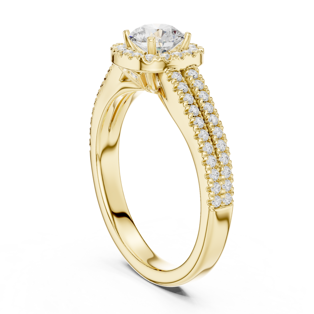 Stunning Round Halo Ring with Split Pave Shank for Her