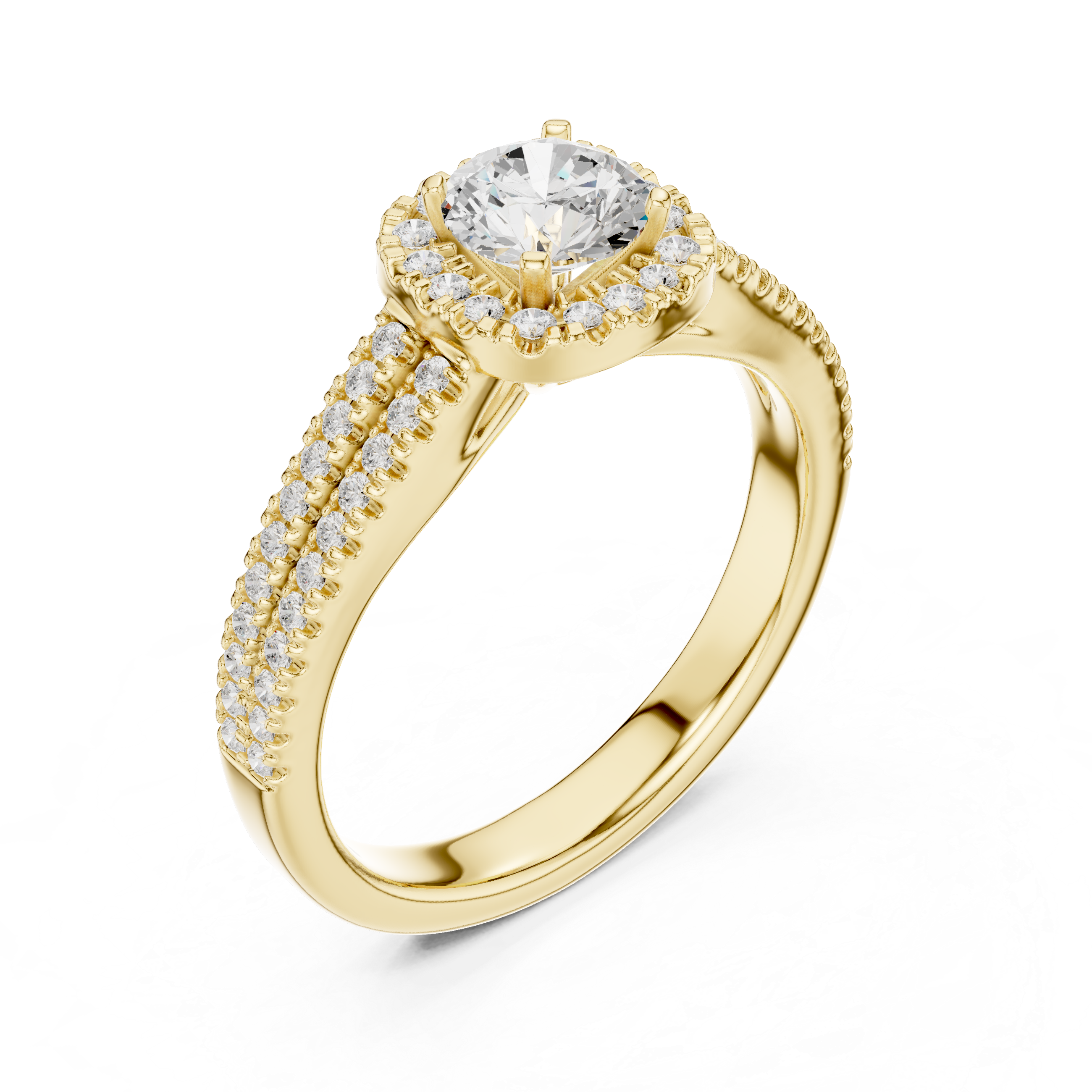 Stunning Round Halo Ring with Split Pave Shank for Her