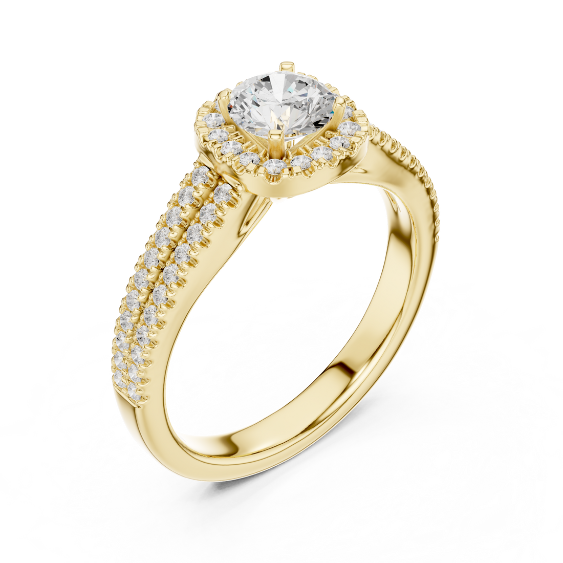 Stunning Round Halo Ring with Split Pave Shank for Her