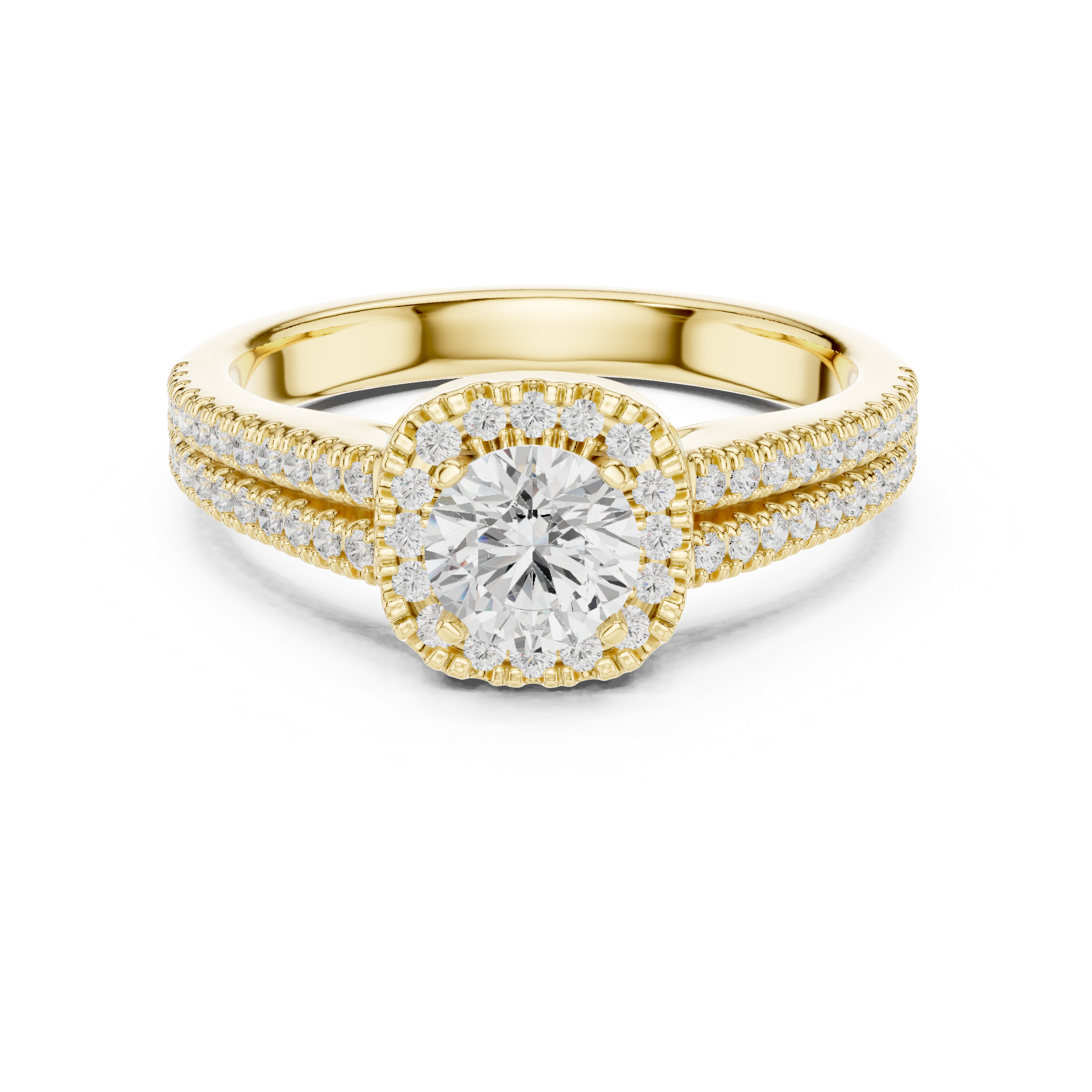 Stunning Round Halo Ring with Split Pave Shank for Her