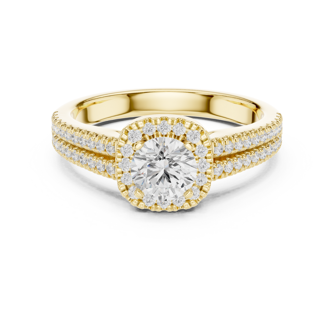 Stunning Round Halo Ring with Split Pave Shank for Her