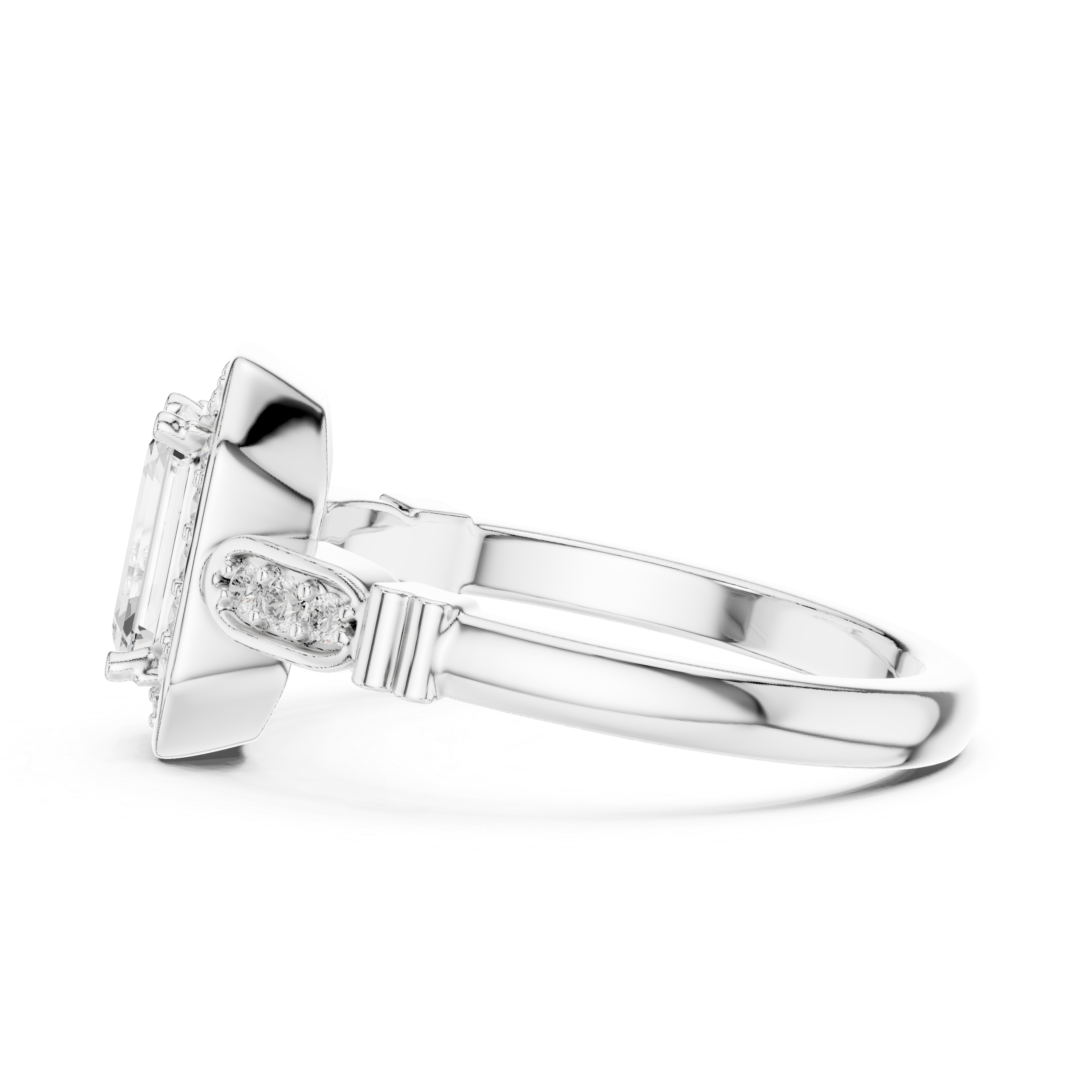 Vintage Style Emerald Cut Halo Ring with Rose Gold Finish