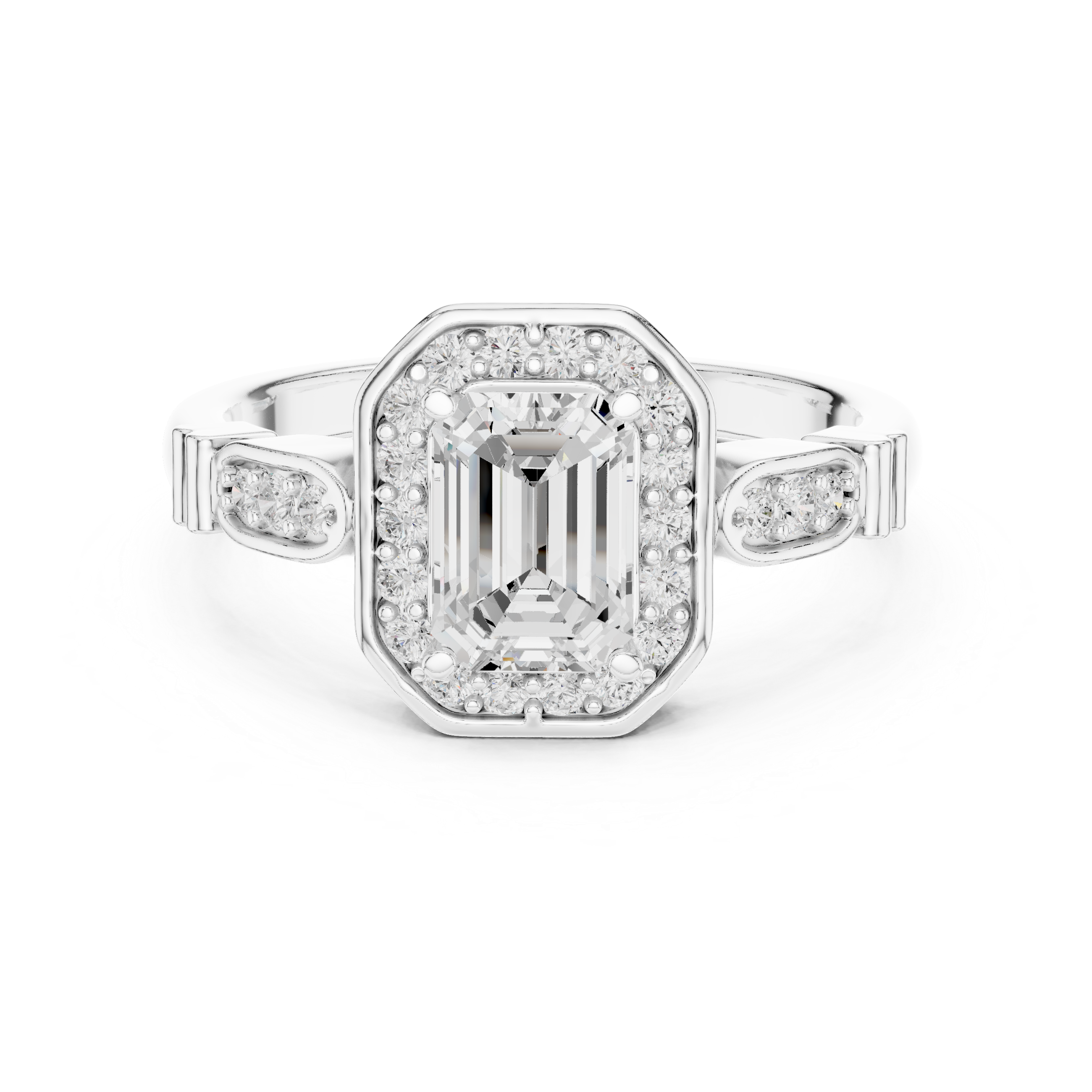 Vintage Style Emerald Cut Halo Ring with Rose Gold Finish