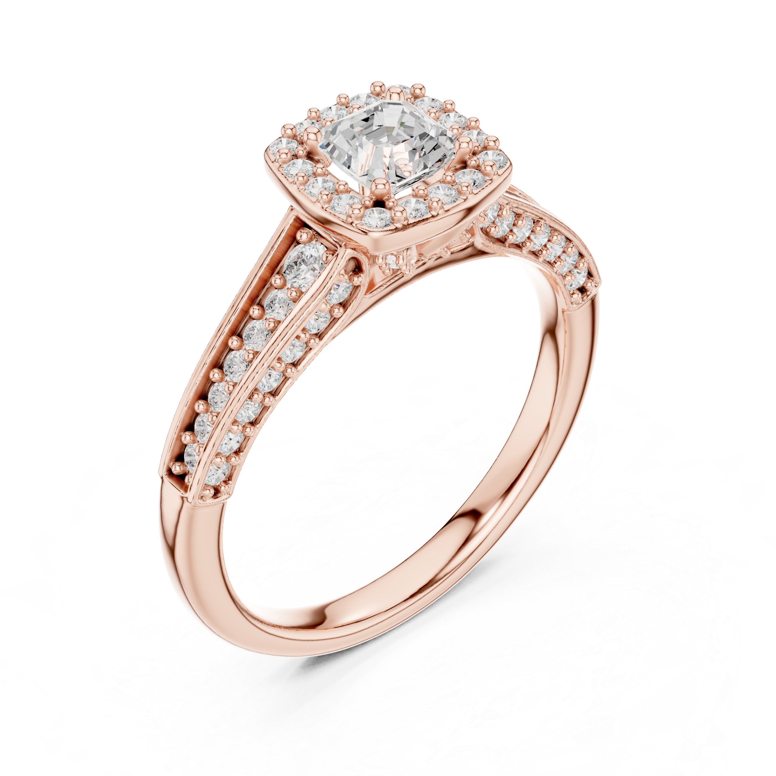 Modern Asscher Cut Engagement Ring with Halo & Accent Diamonds