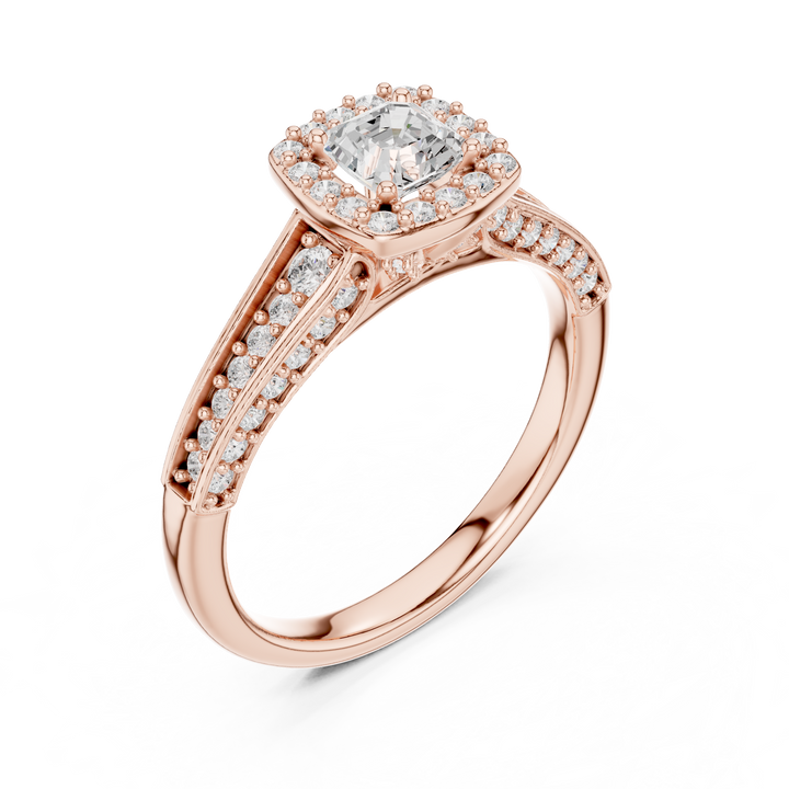 Modern Asscher Cut Engagement Ring with Halo & Accent Diamonds
