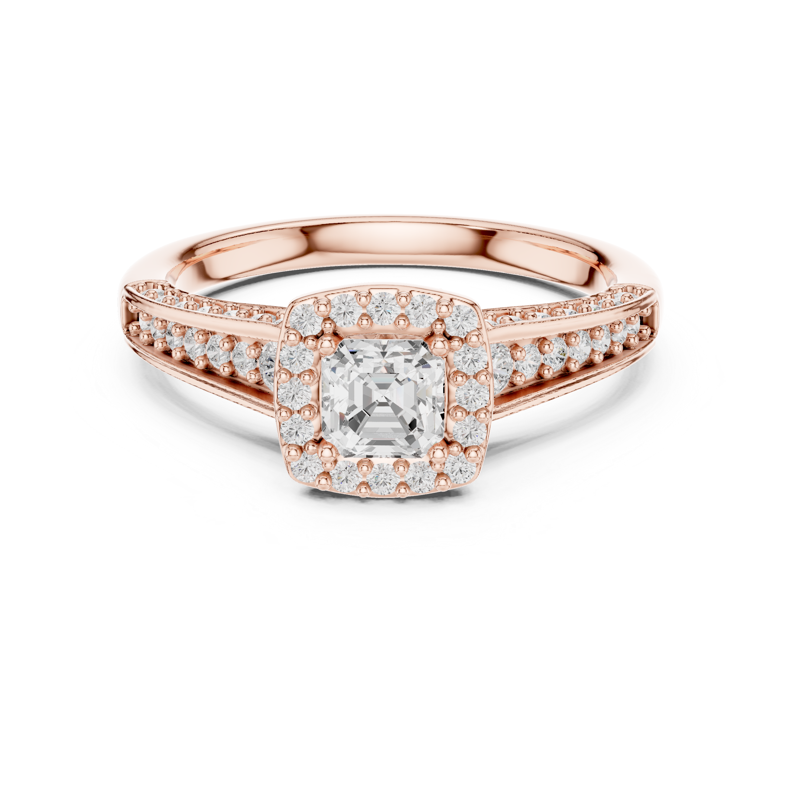 Modern Asscher Cut Engagement Ring with Halo & Accent Diamonds