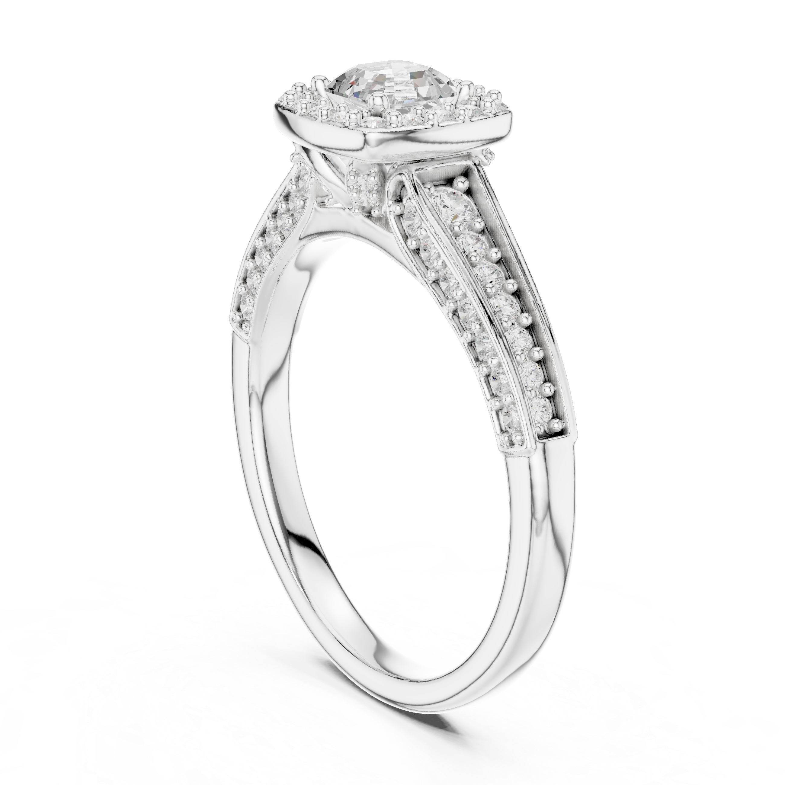 Modern Asscher Cut Engagement Ring with Halo & Accent Diamonds