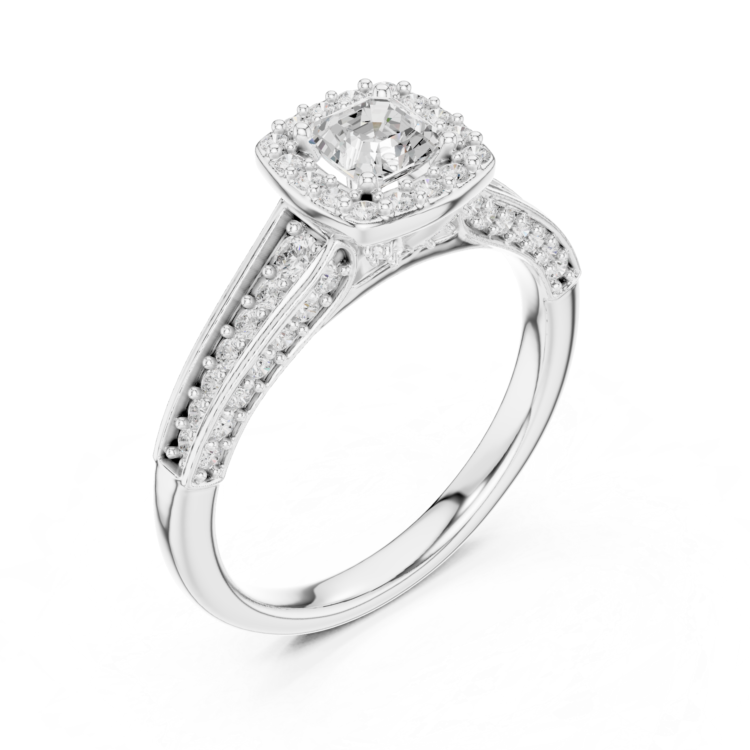 Modern Asscher Cut Engagement Ring with Halo & Accent Diamonds