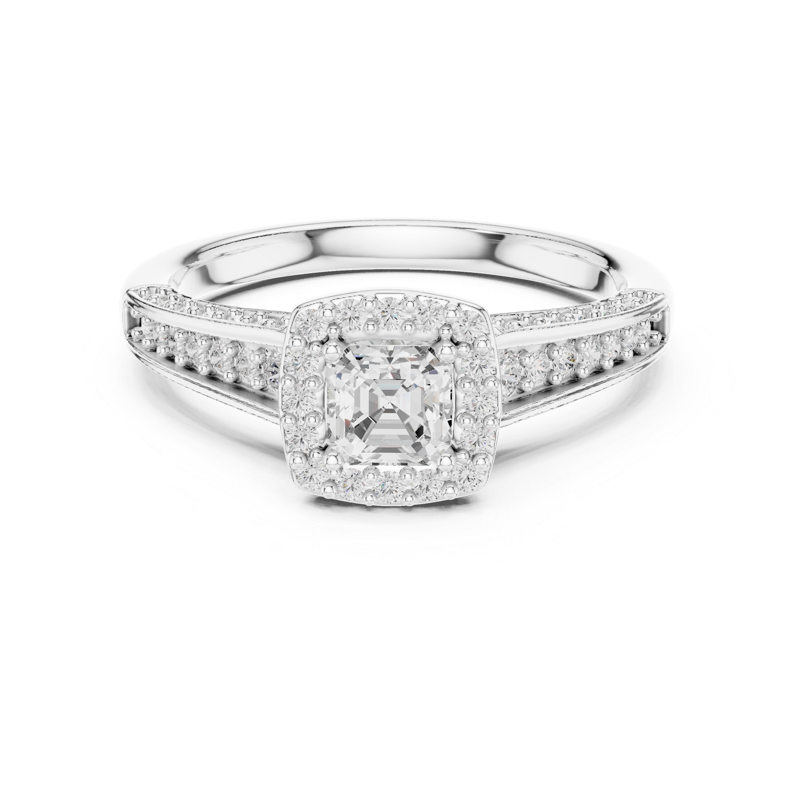 Modern Asscher Cut Engagement Ring with Halo & Accent Diamonds