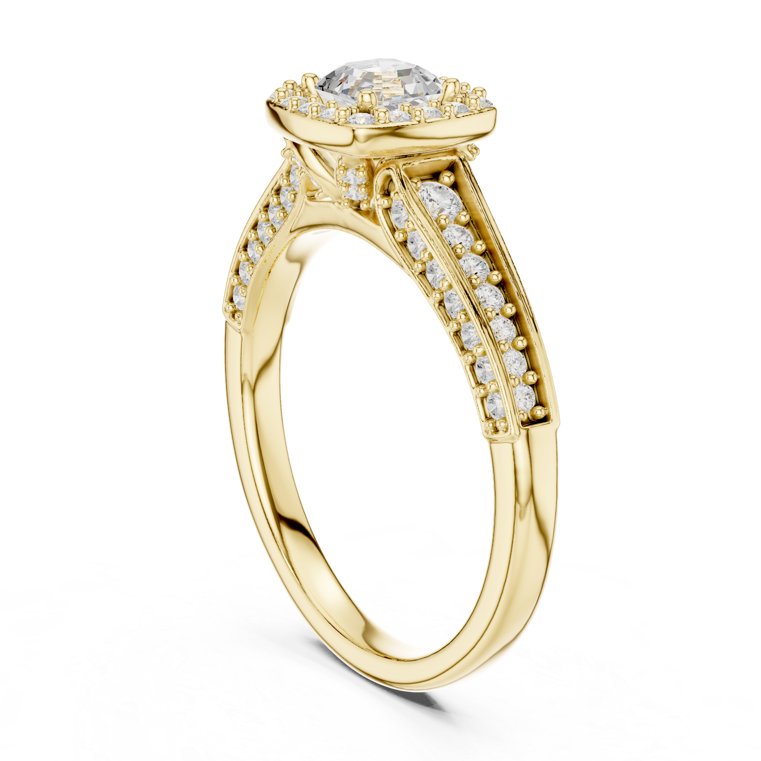 Modern Asscher Cut Engagement Ring with Halo & Accent Diamonds