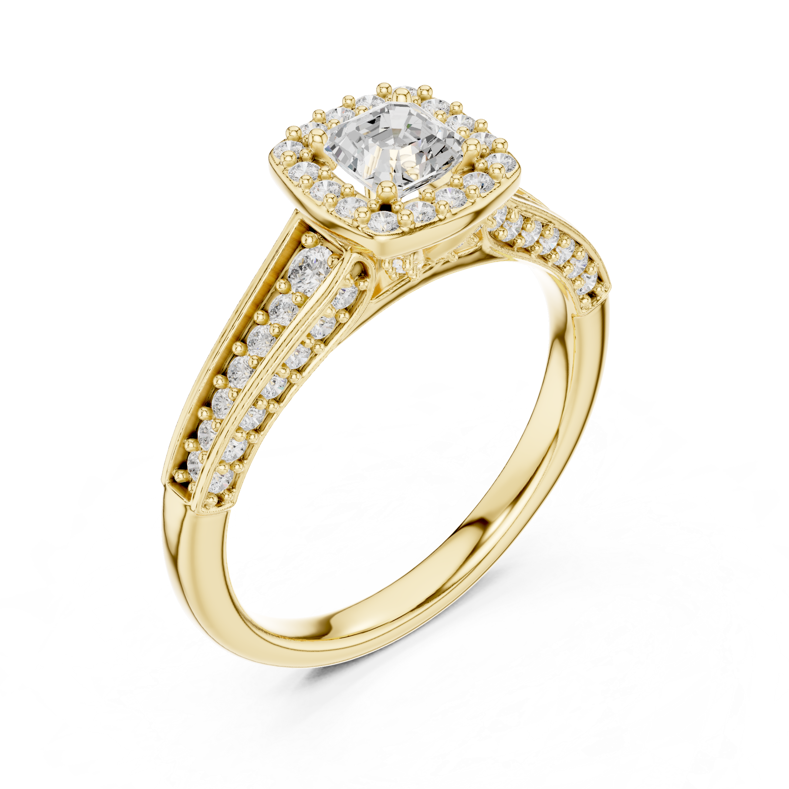 Modern Asscher Cut Engagement Ring with Halo & Accent Diamonds