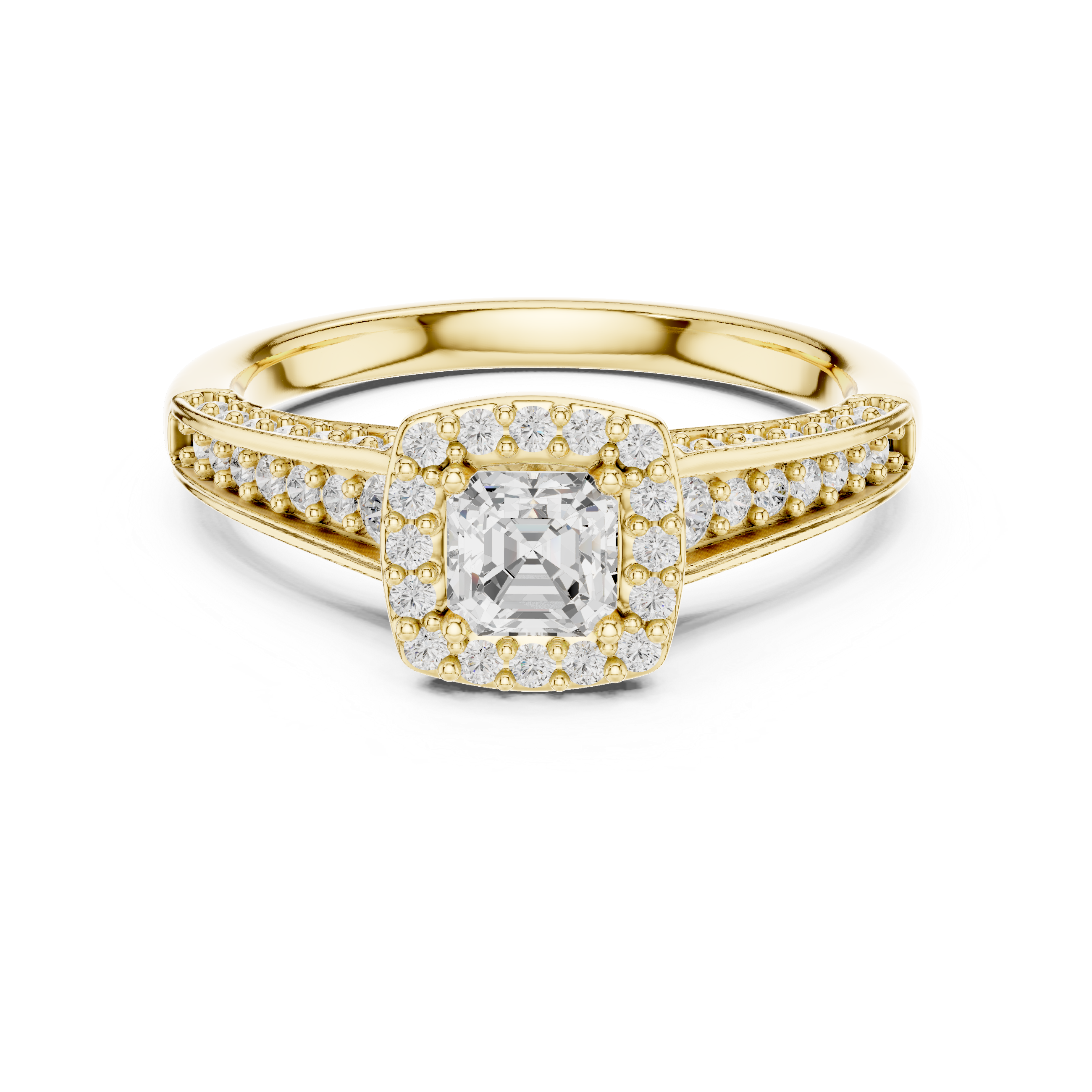 Modern Asscher Cut Engagement Ring with Halo & Accent Diamonds