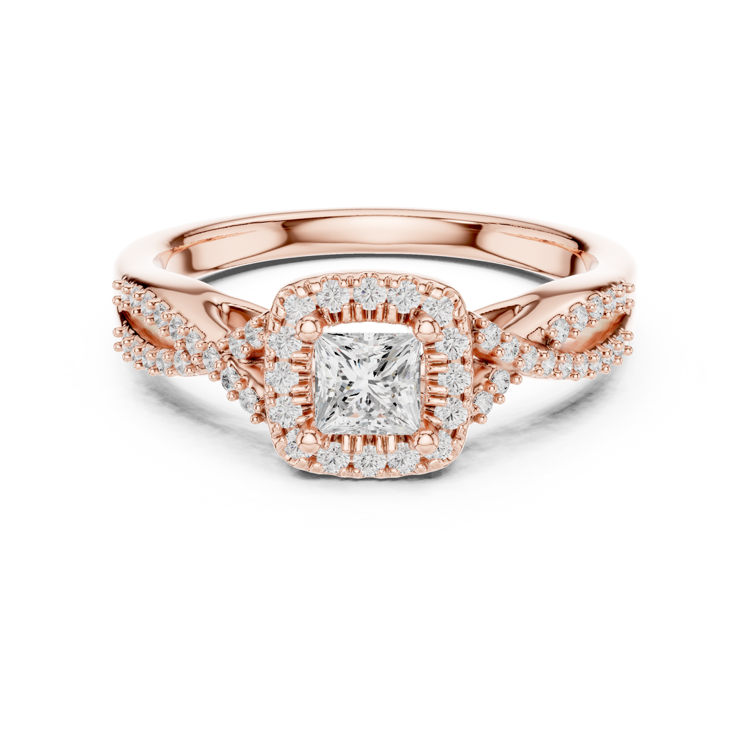 Premium Princess Cut Halo Ring with Sparkling Diamond Accents